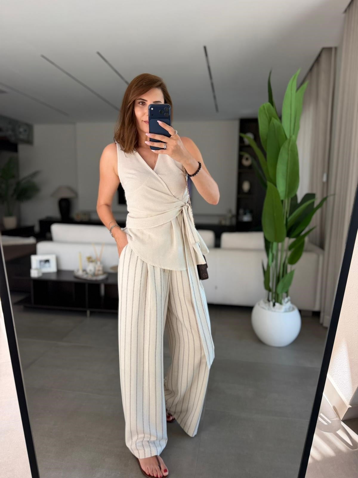 Taş Kuşaklı Bluz Pantolon Takım