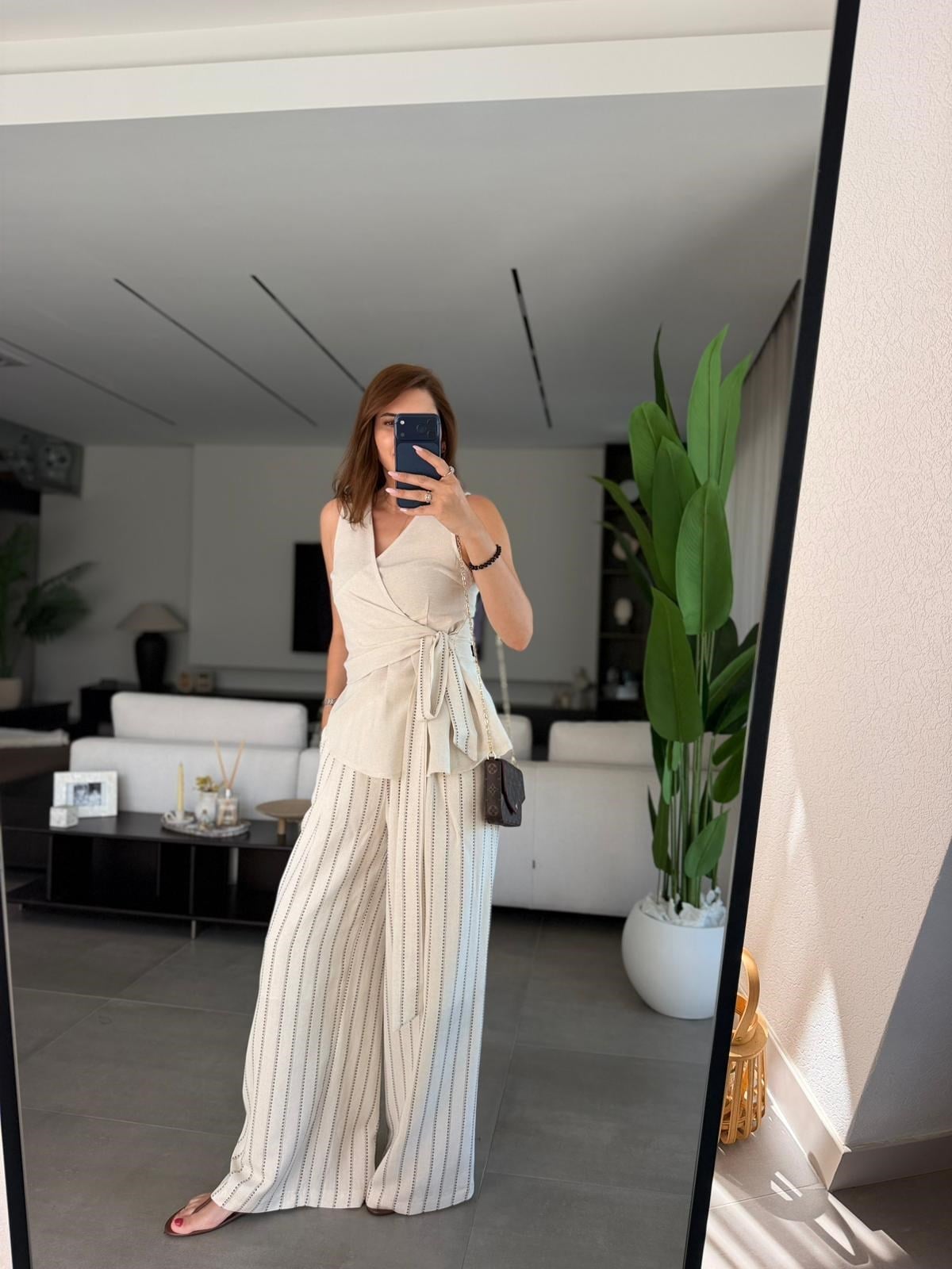 Taş Kuşaklı Bluz Pantolon Takım