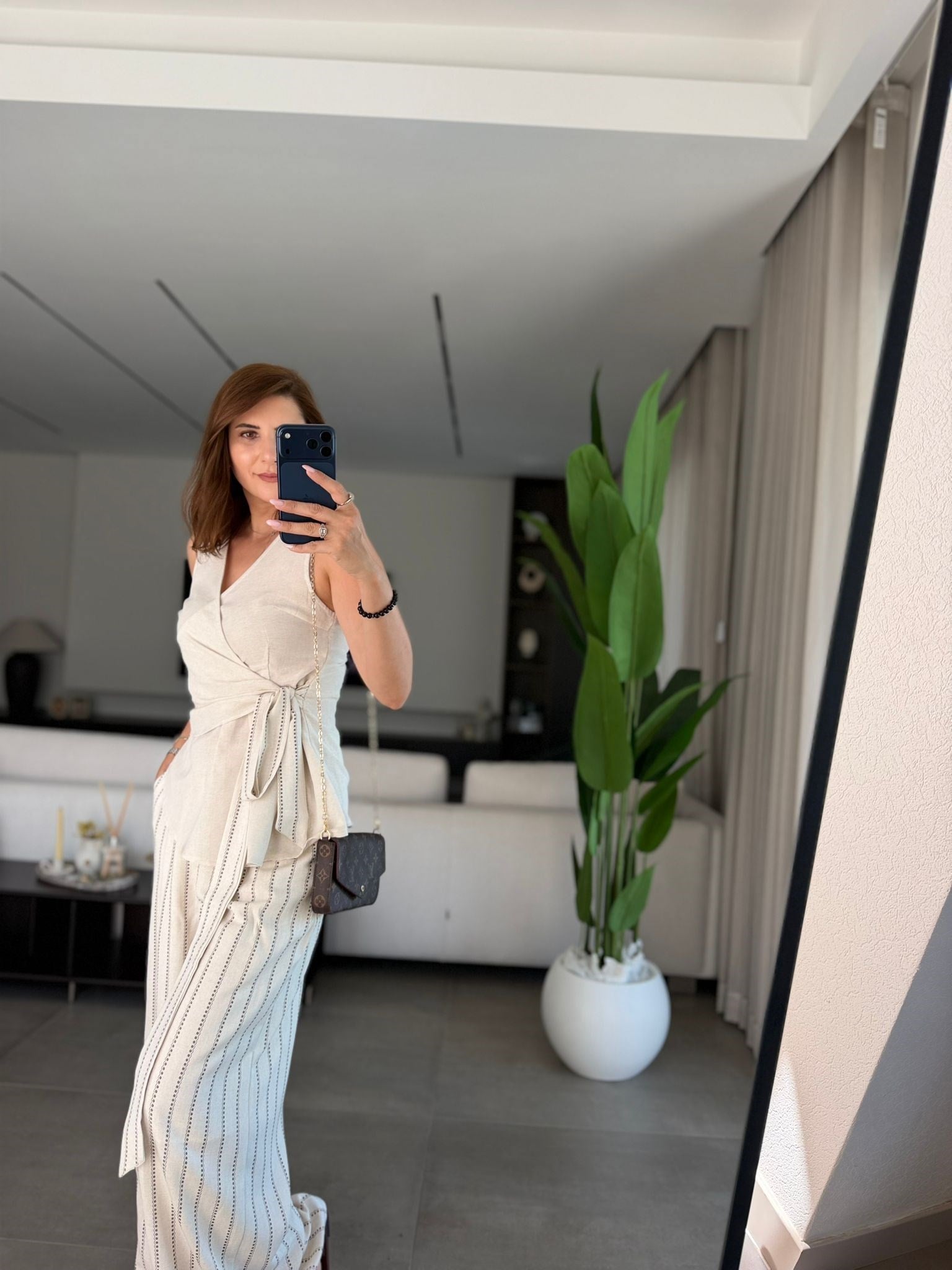Taş Kuşaklı Bluz Pantolon Takım