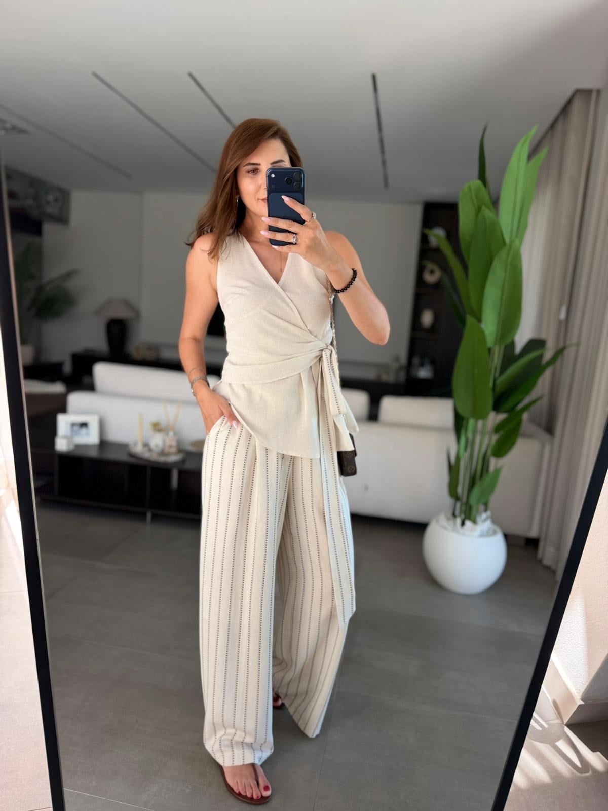 Taş Kuşaklı Bluz Pantolon Takım