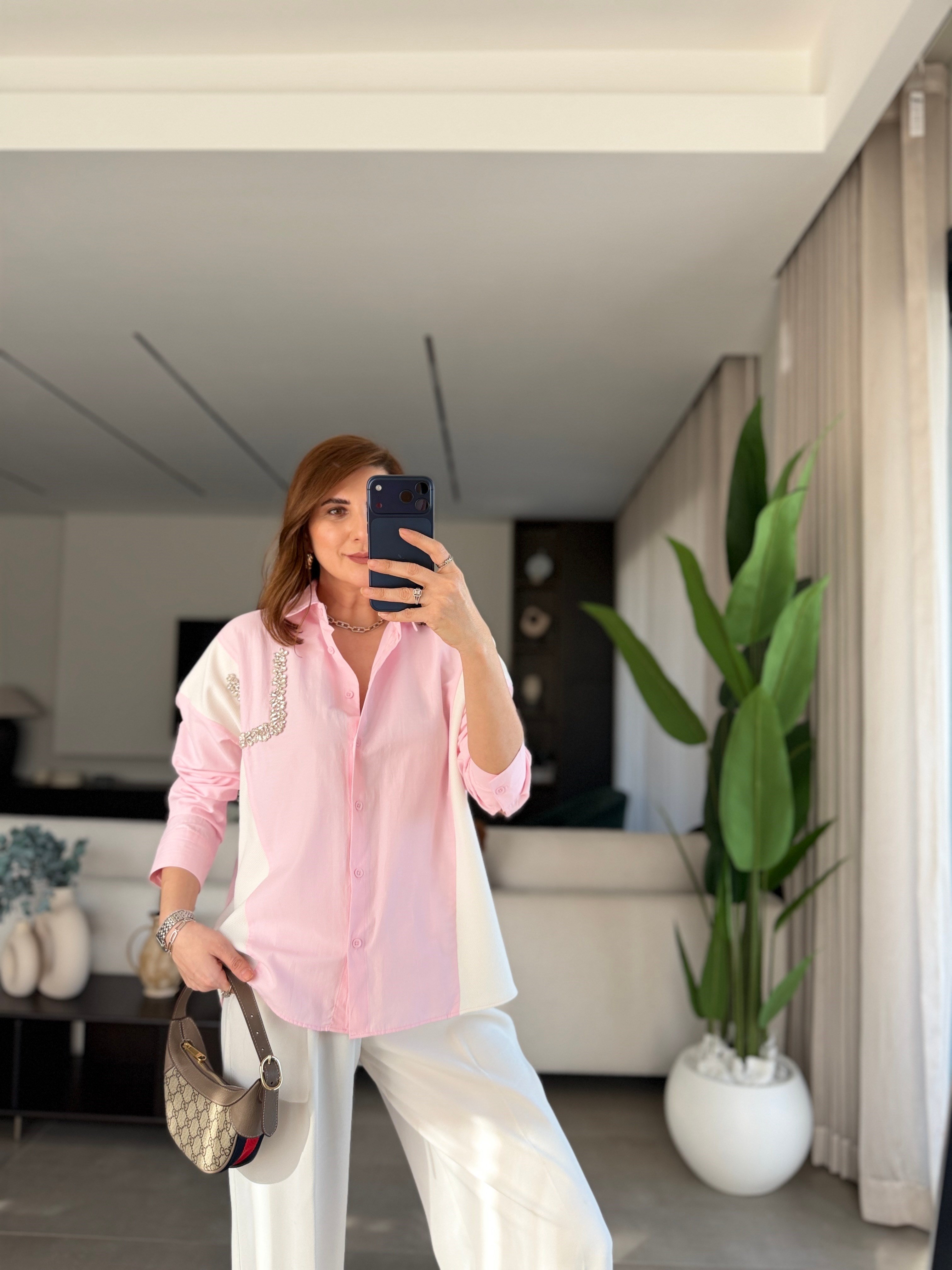 Taşlı Luxe Blok Gömlek