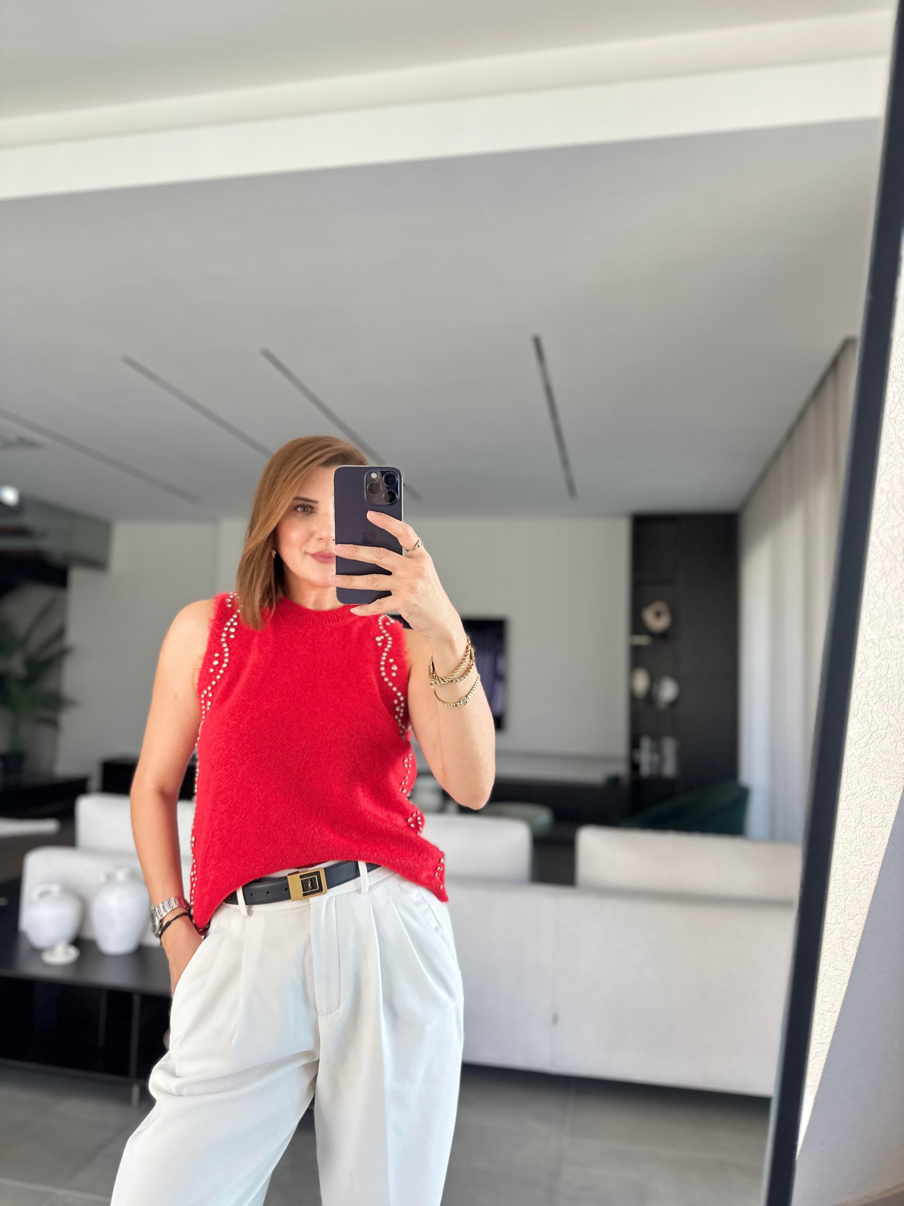 Taşlı Triko Bluz