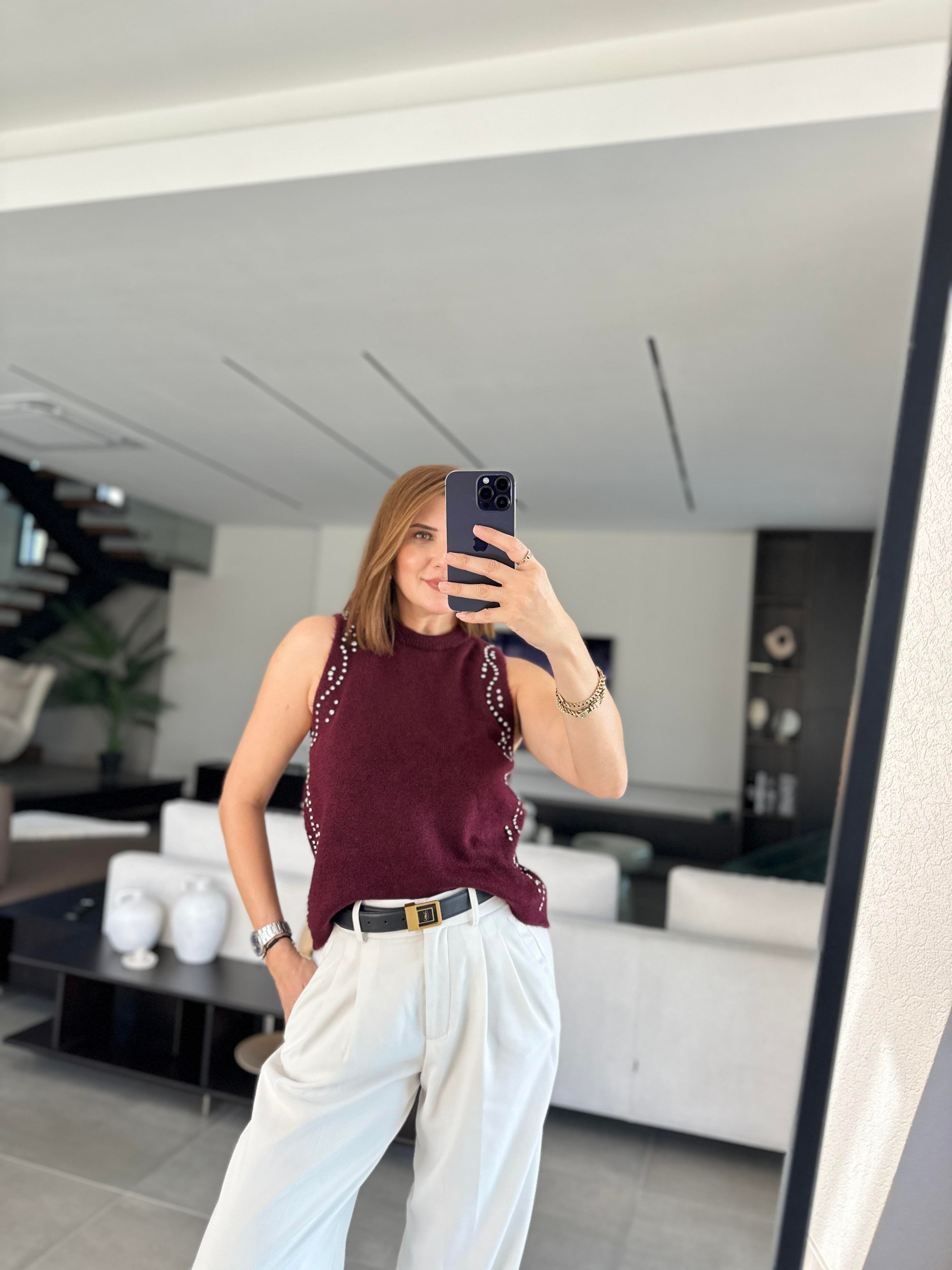 Taşlı Triko Bluz