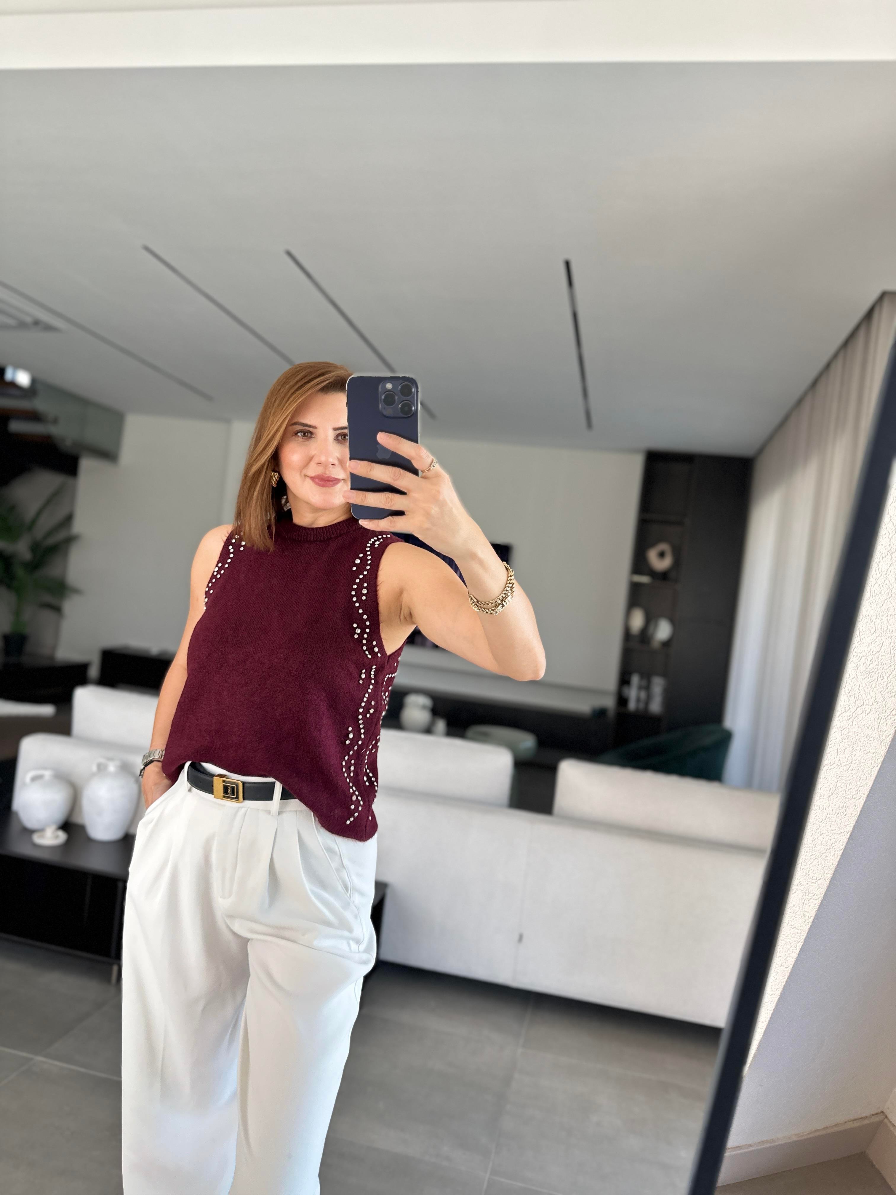 Taşlı Triko Bluz