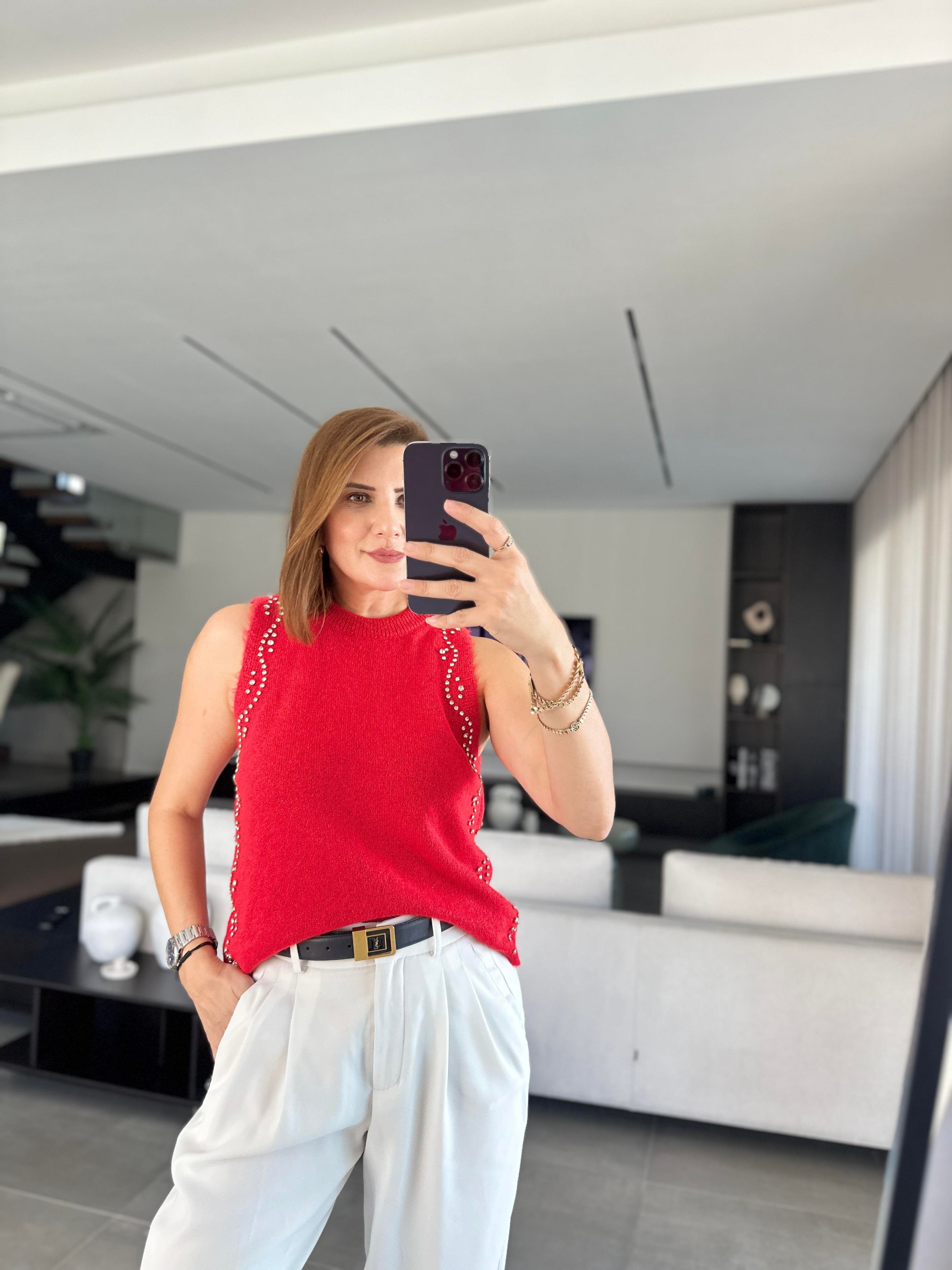 Taşlı Triko Bluz