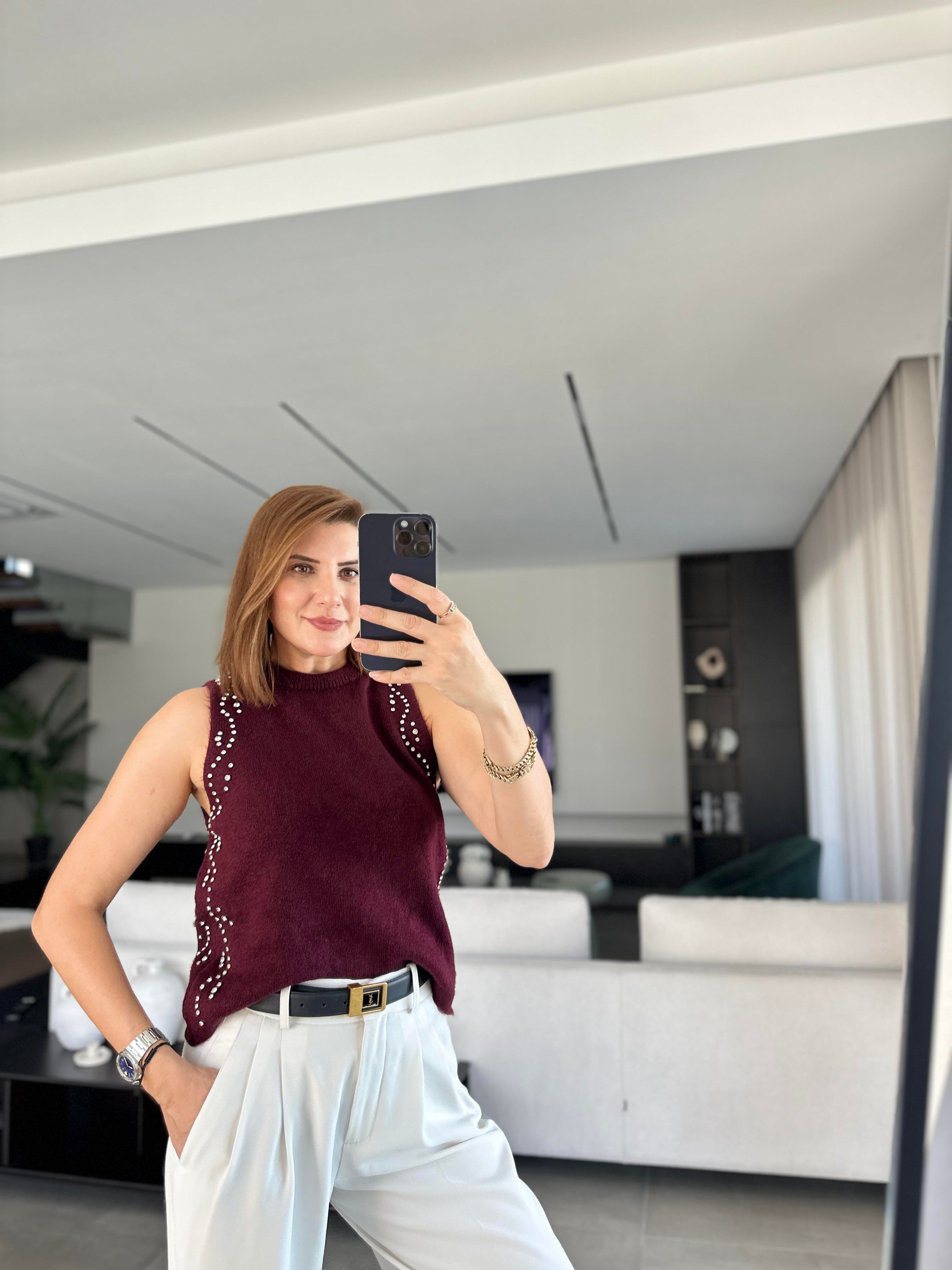 Taşlı Triko Bluz
