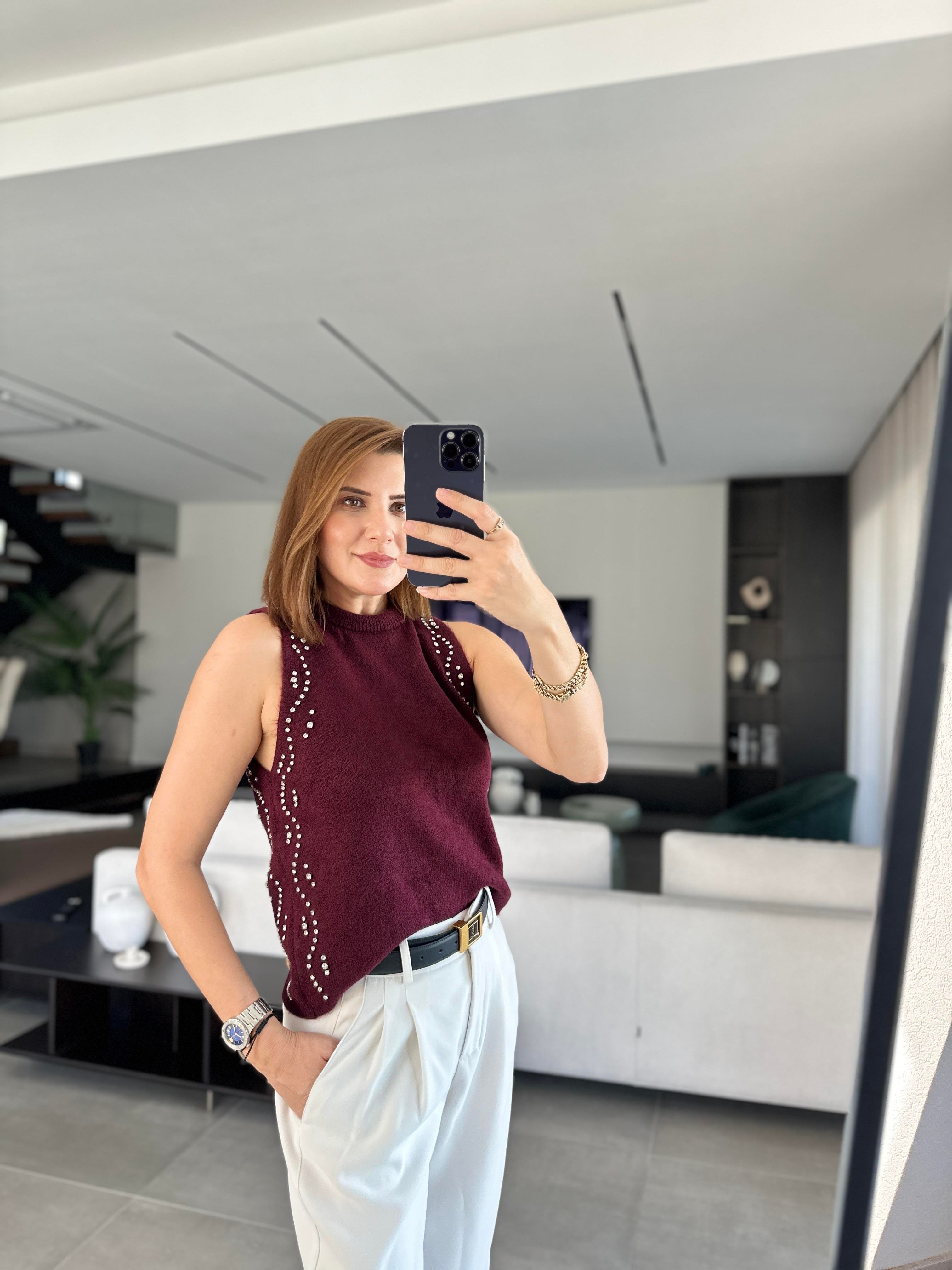 Taşlı Triko Bluz