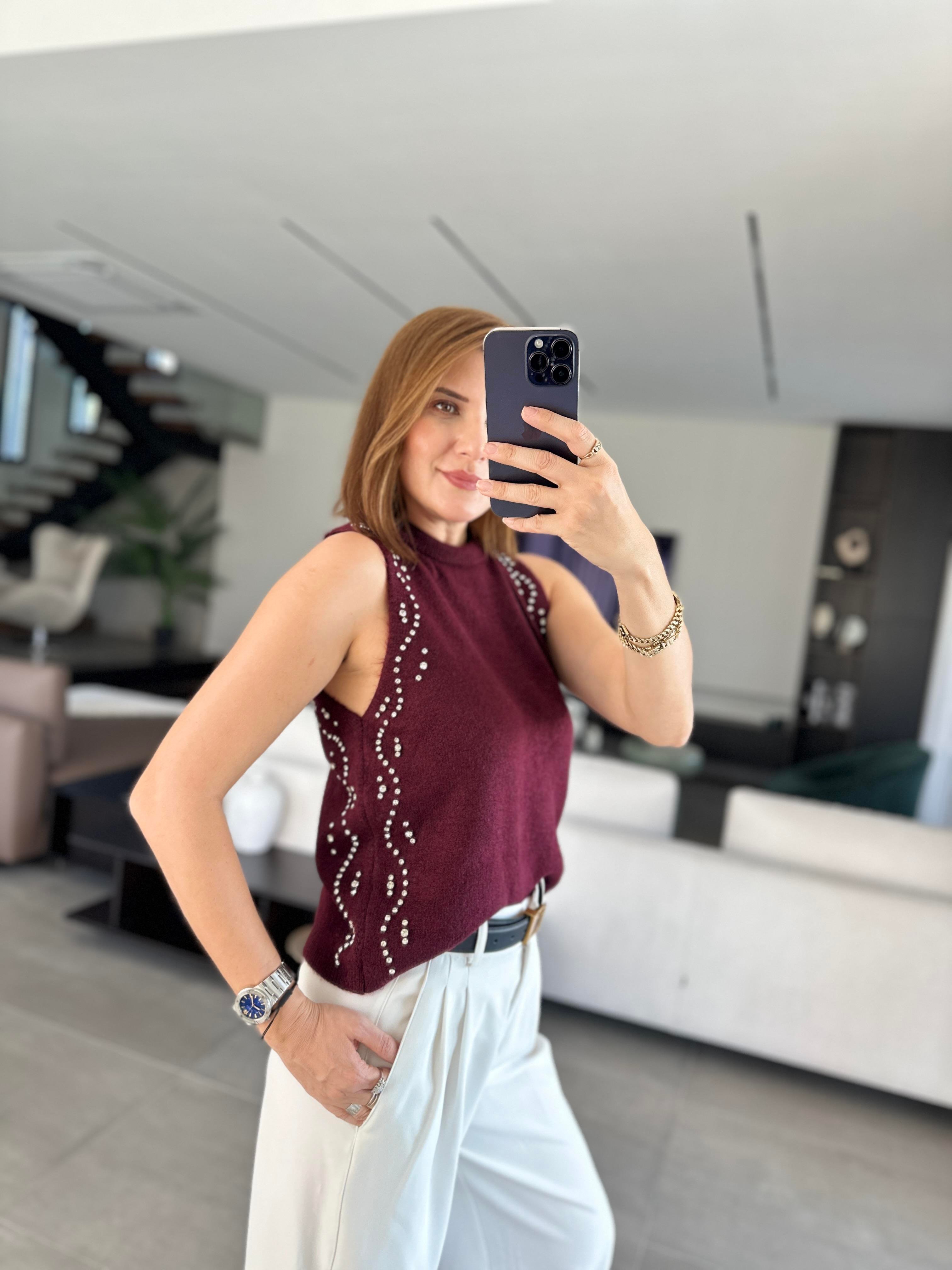 Taşlı Triko Bluz