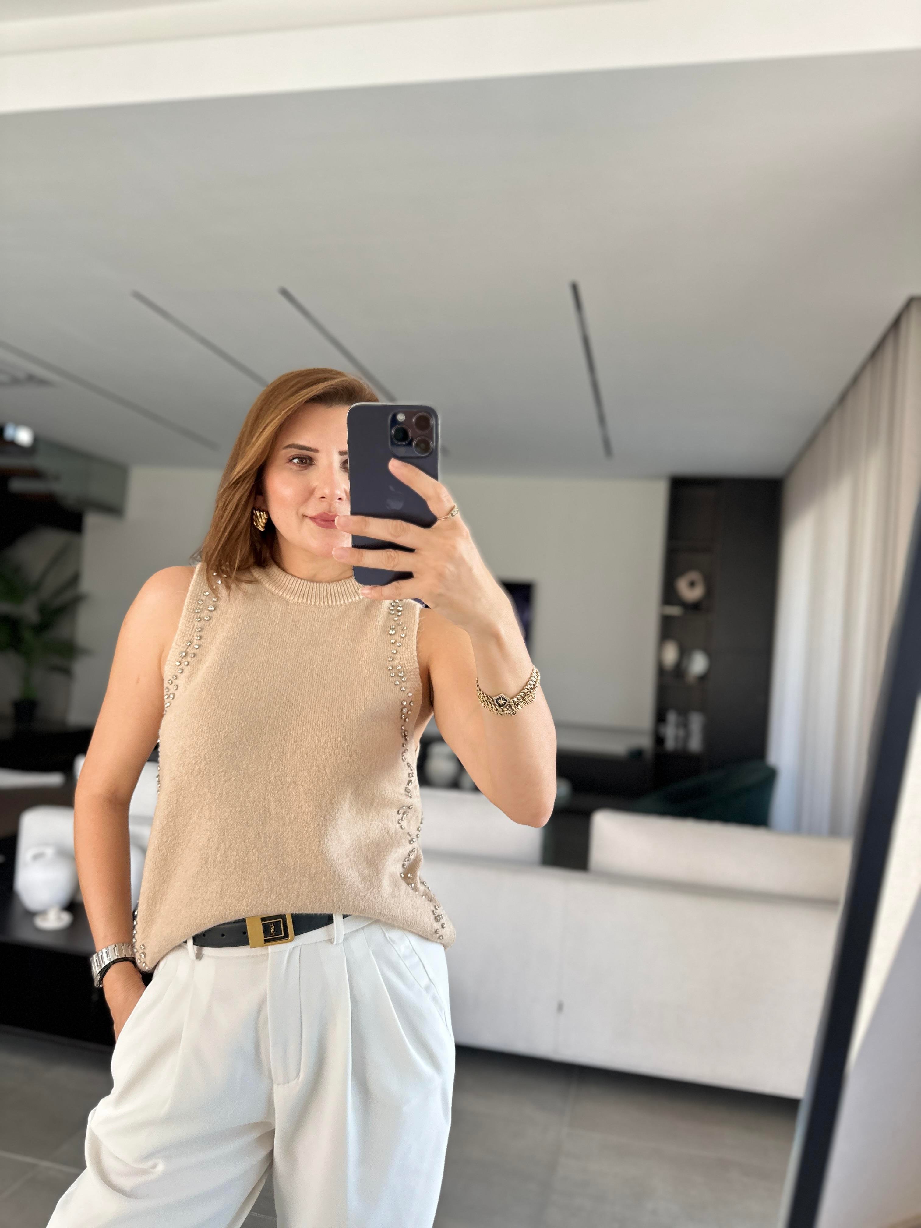 Taşlı Triko Bluz