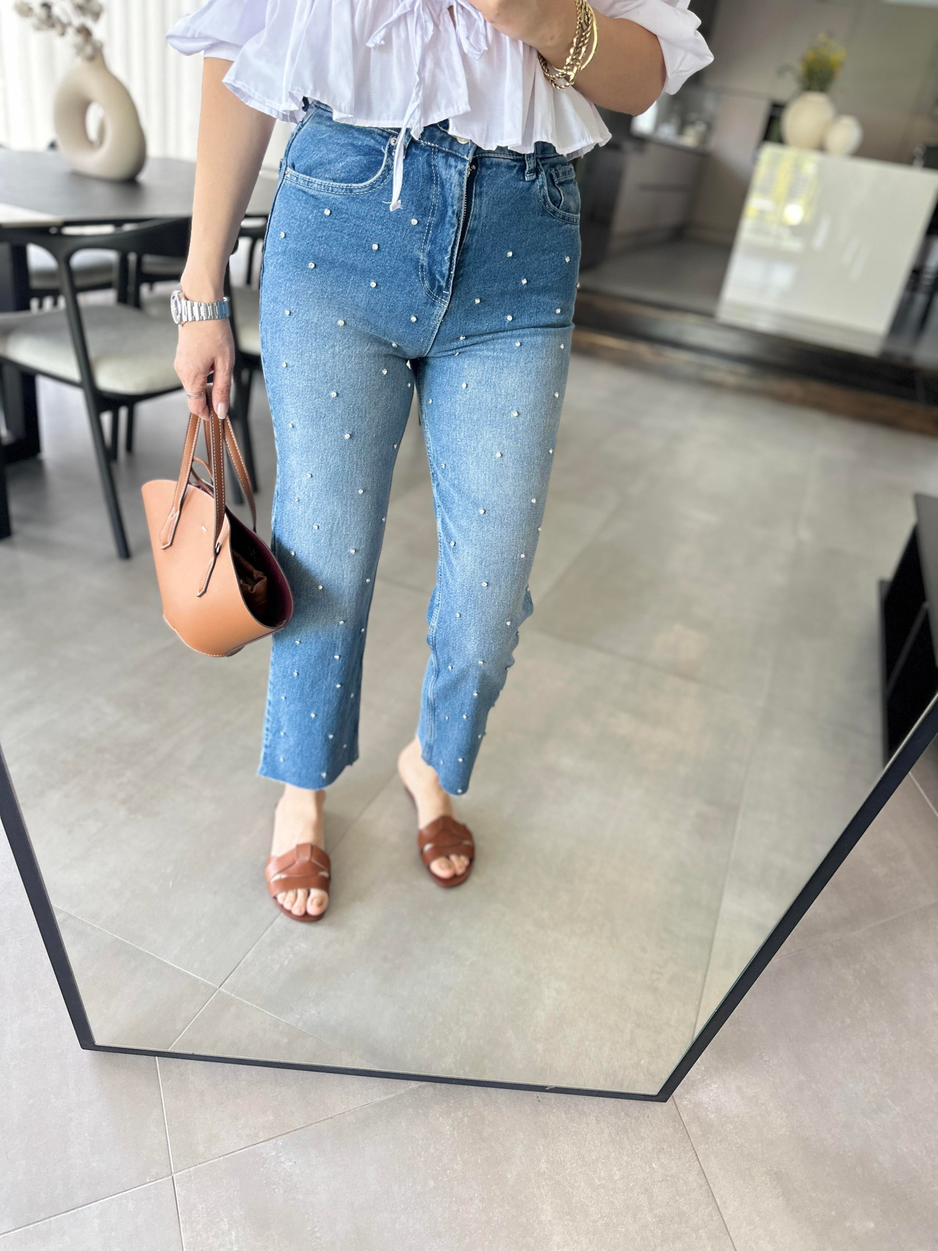 Taşlı Yüksek Bel Jean