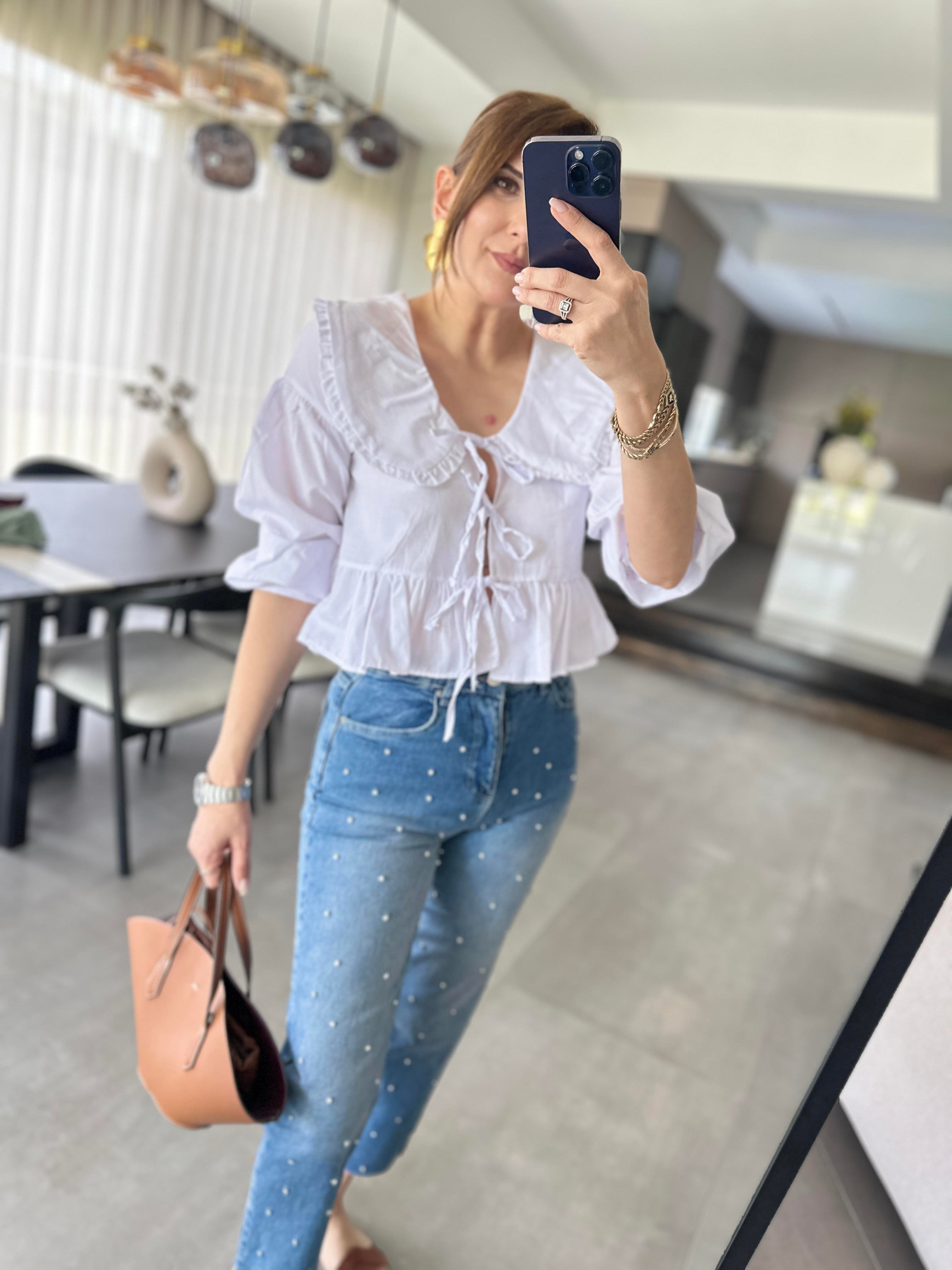 Taşlı Yüksek Bel Jean