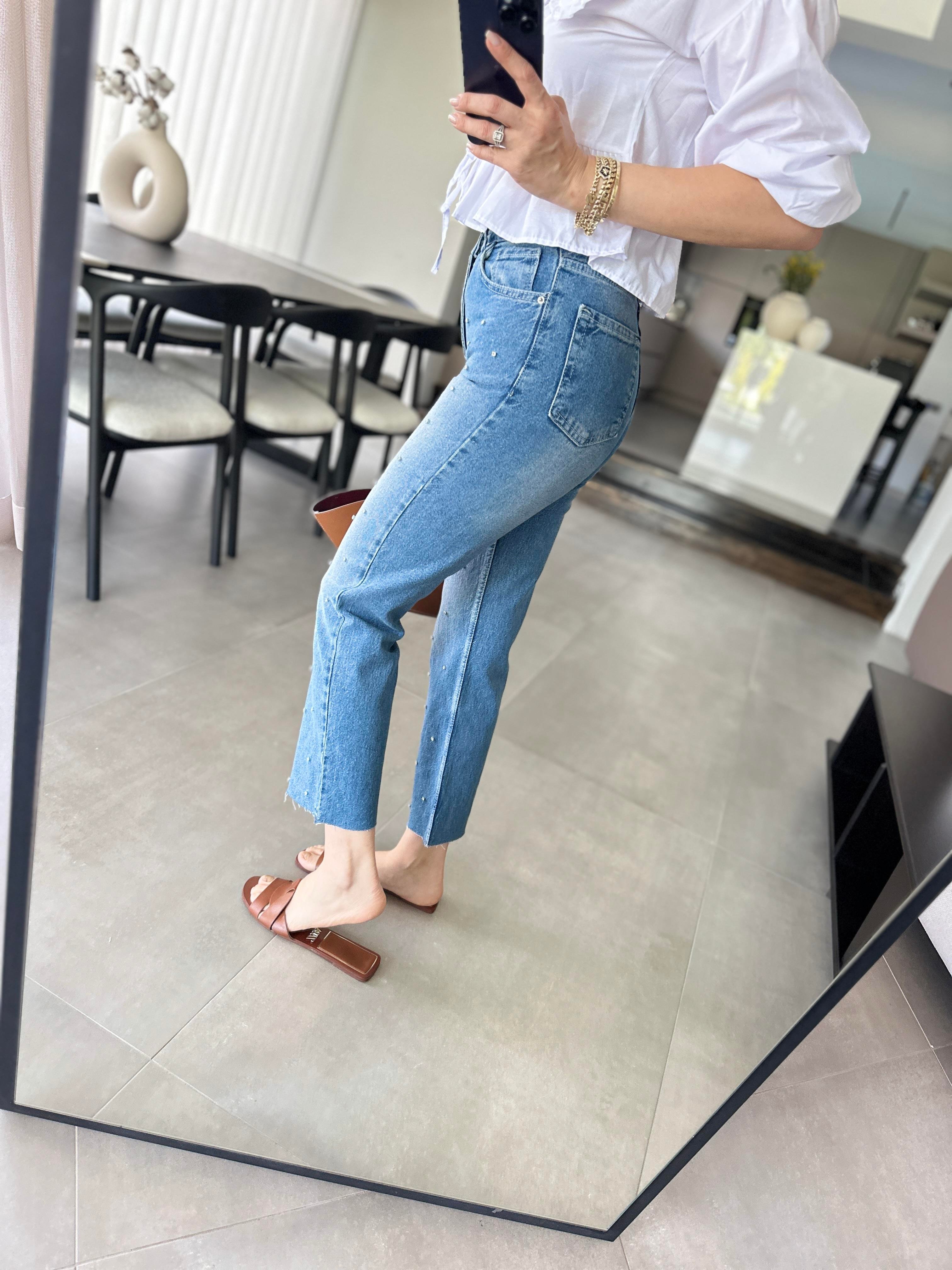 Taşlı Yüksek Bel Jean