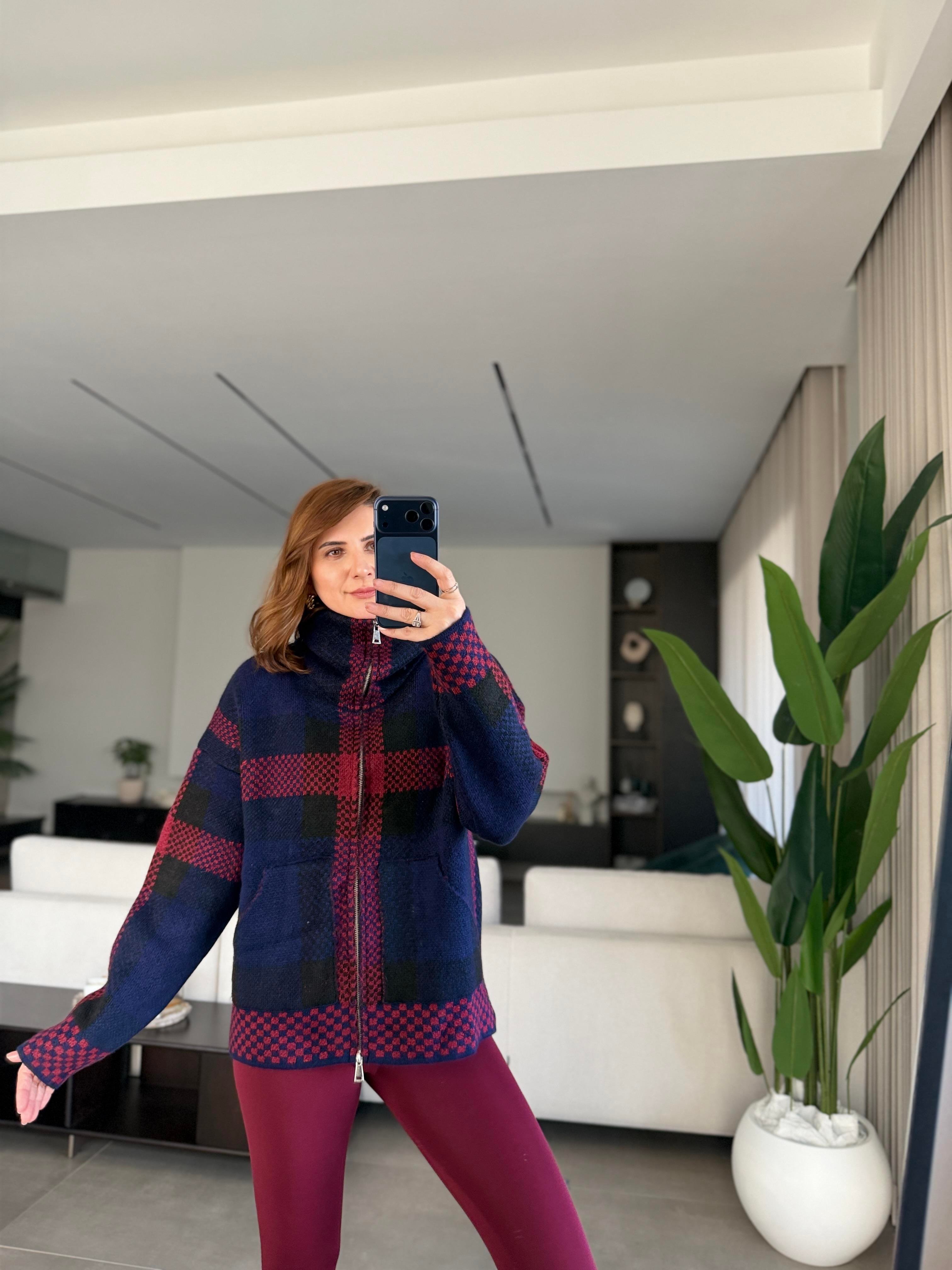 Triko Fermuarlı Dik Yaka Ceket