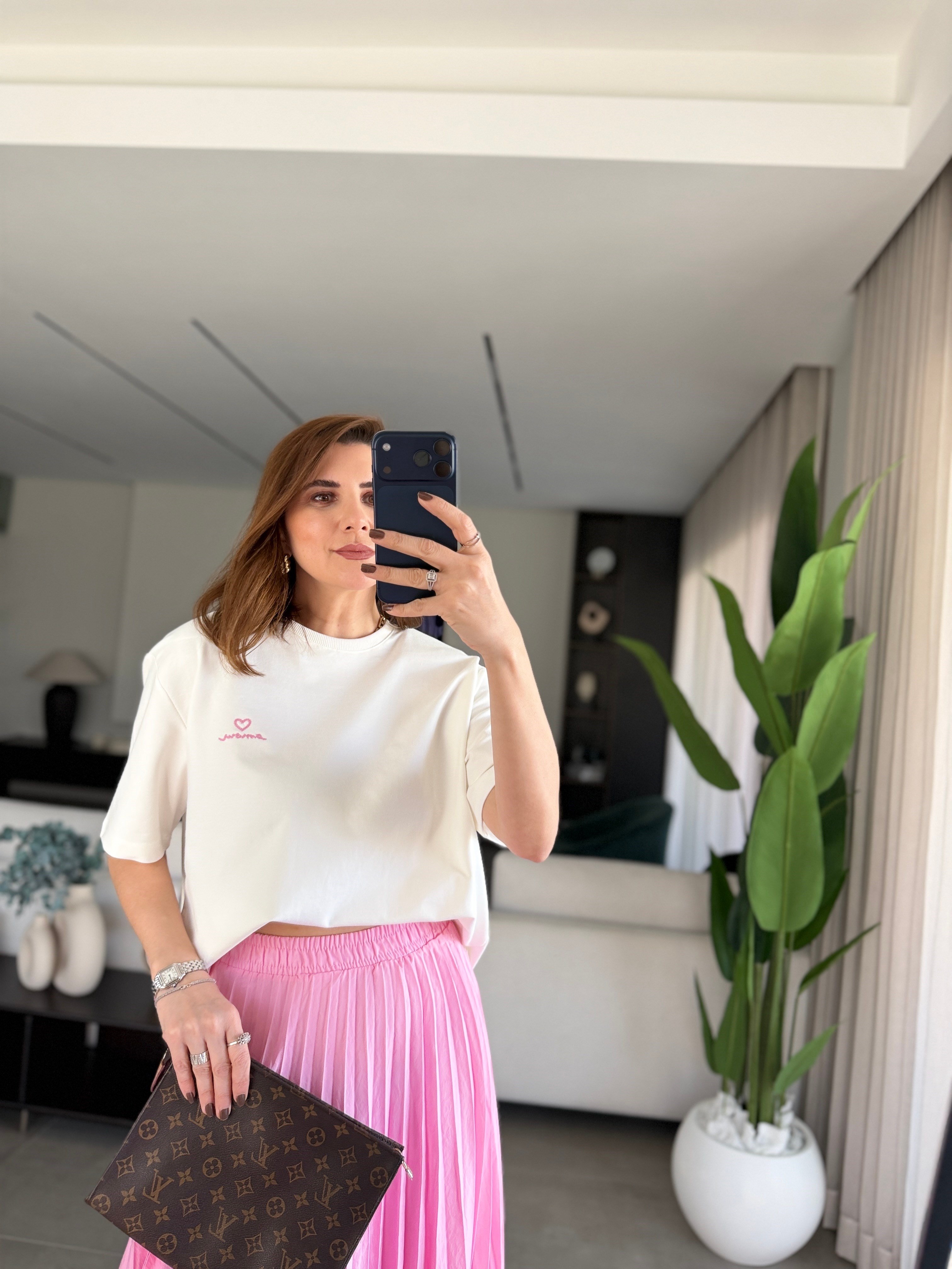 Vatkalı T-shirt Piliseli Etek Takım