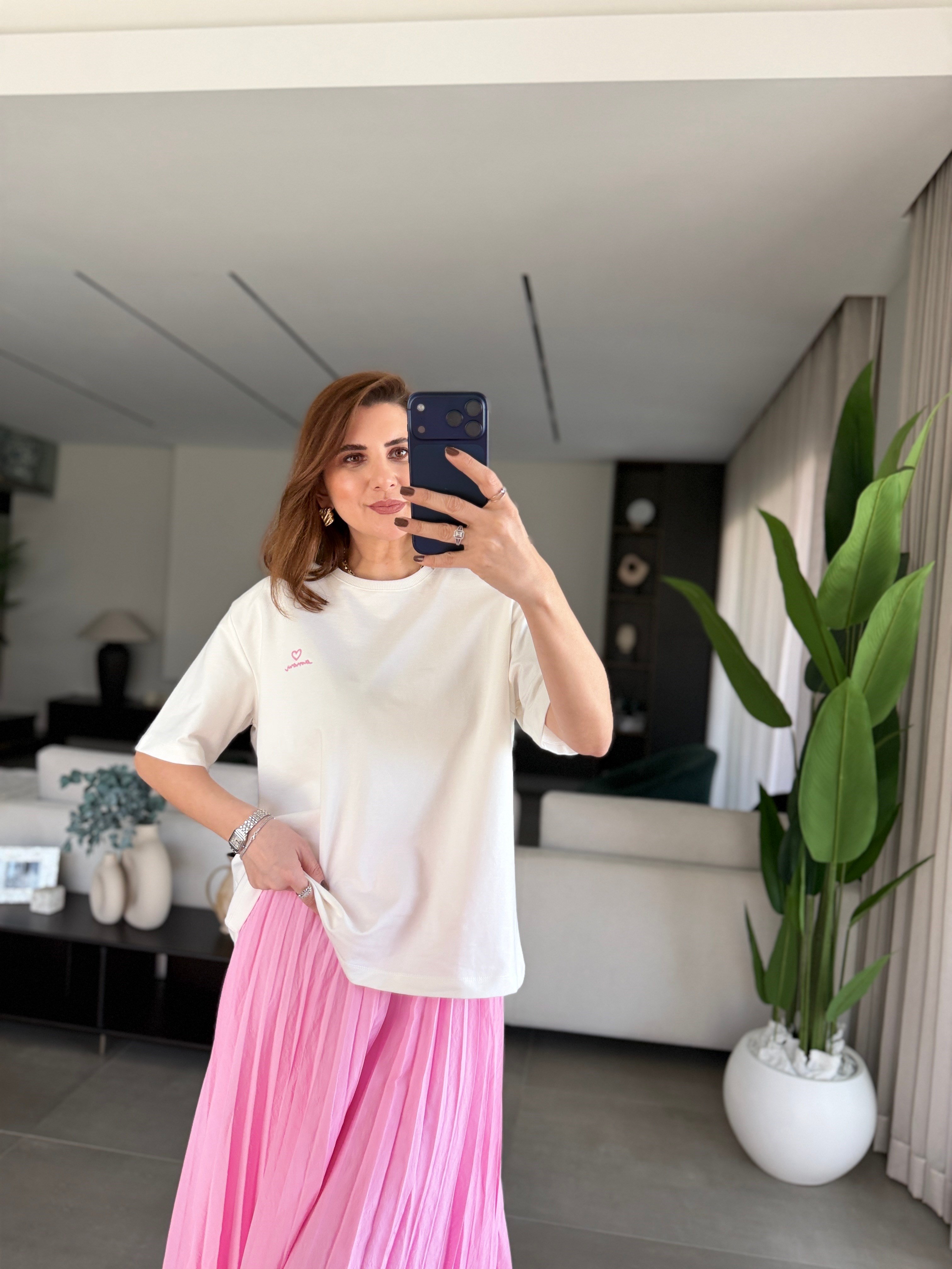 Vatkalı T-shirt Piliseli Etek Takım