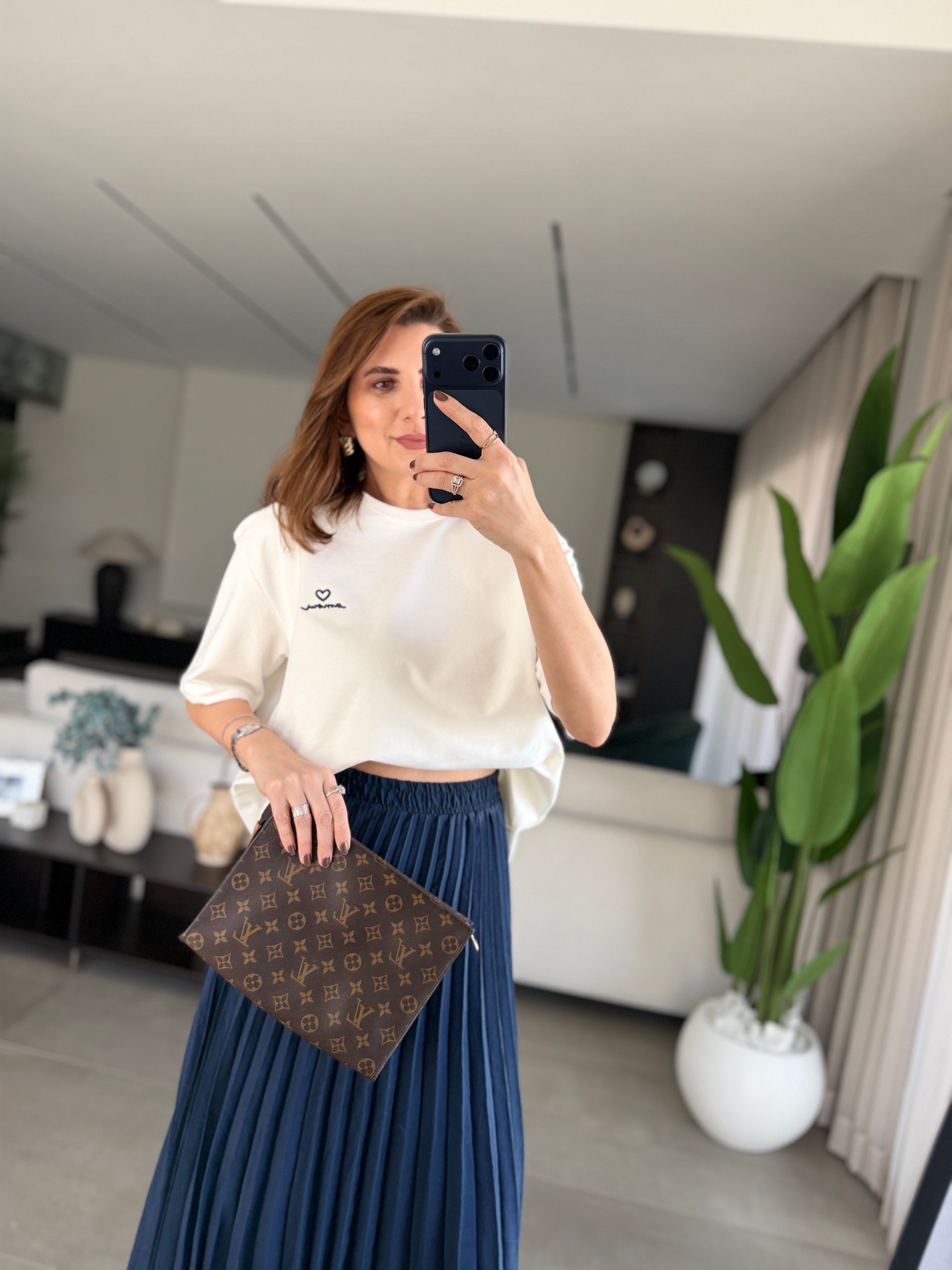 Vatkalı T-shirt Piliseli Etek Takım