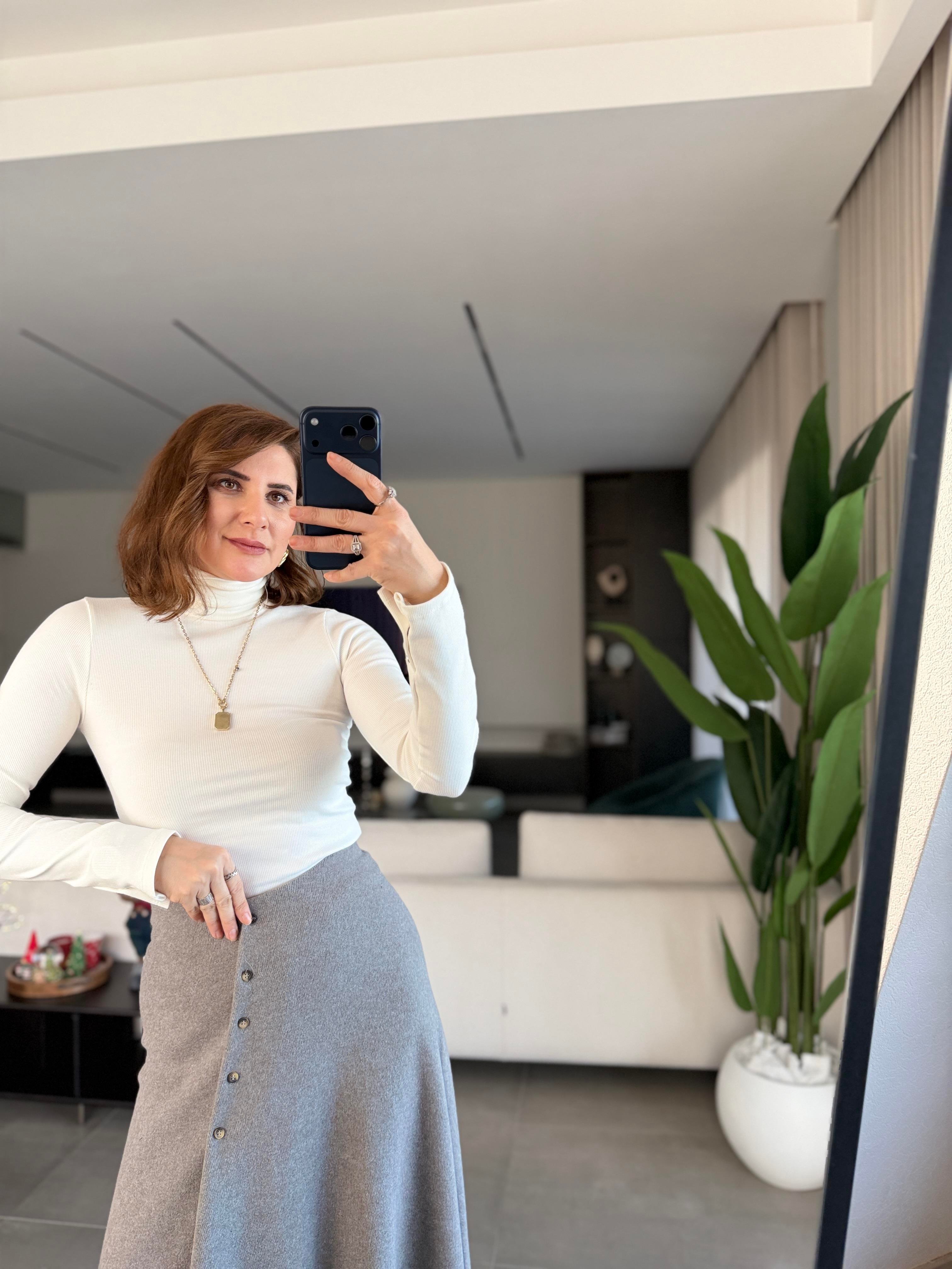 Vizon Çapraz Düğmeli Asitmetrik Kesim Etek