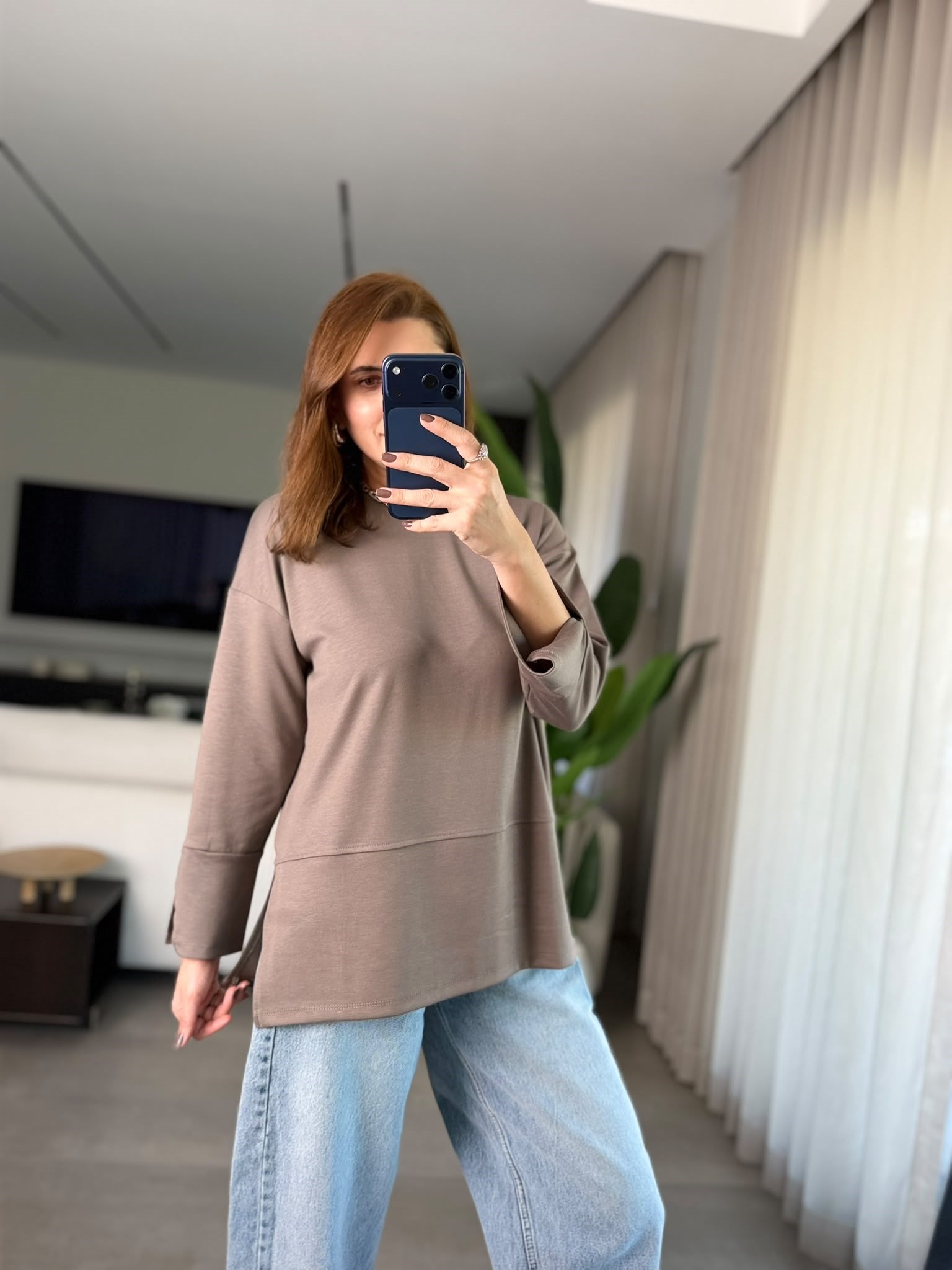 Vizon Manşet Yırtmaçlı Sweatshırt