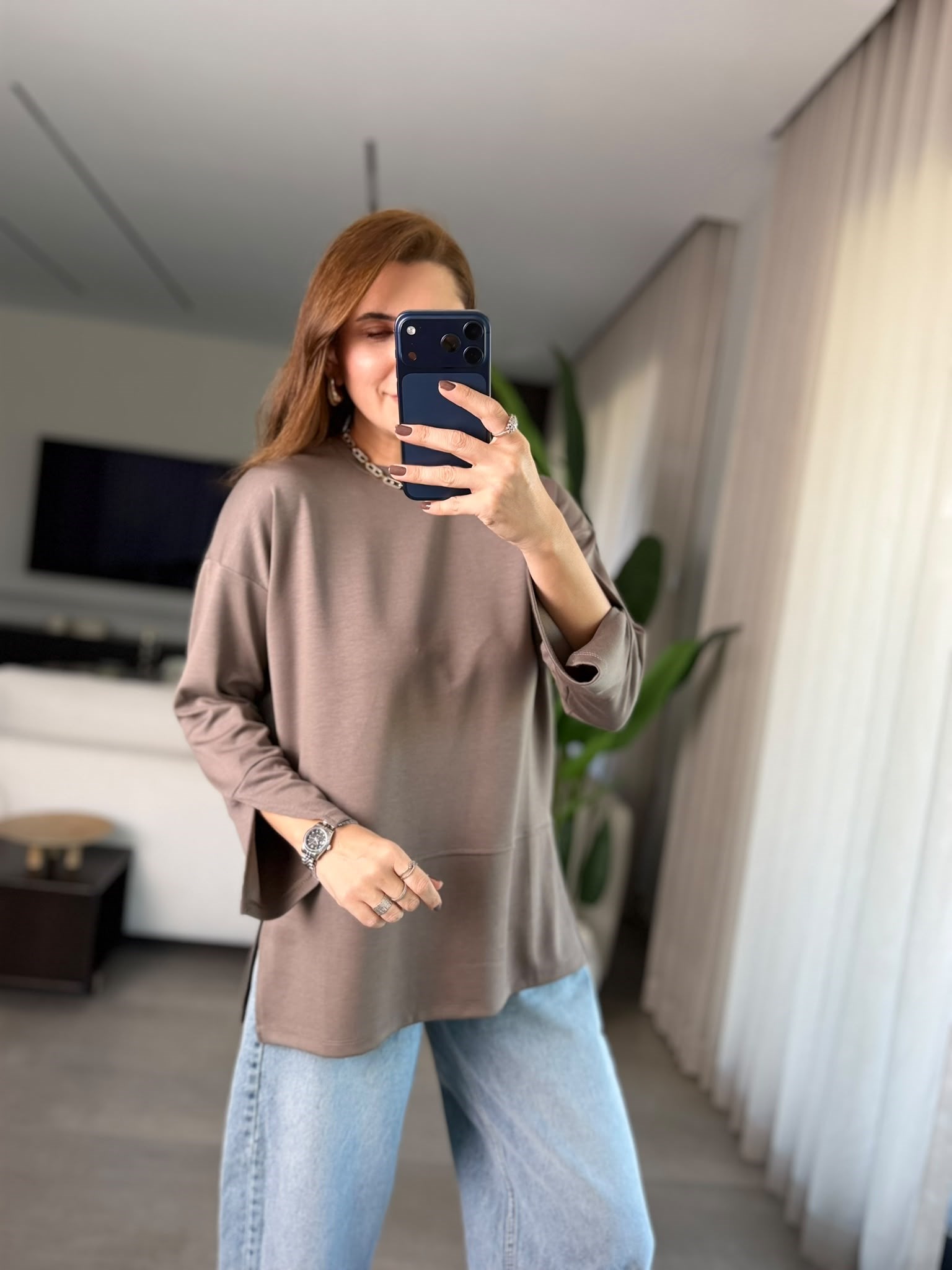 Vizon Manşet Yırtmaçlı Sweatshırt