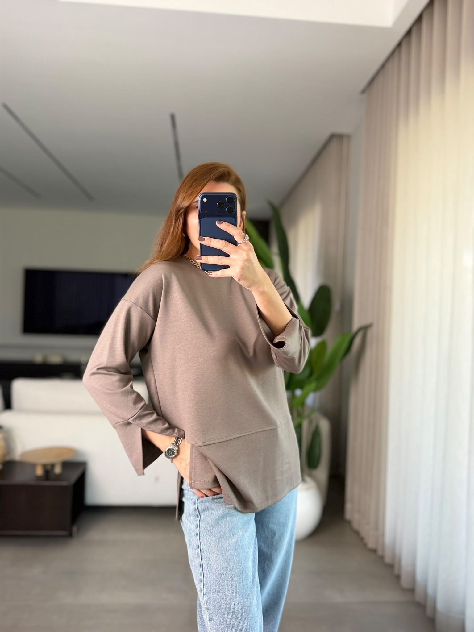 Vizon Manşet Yırtmaçlı Sweatshırt