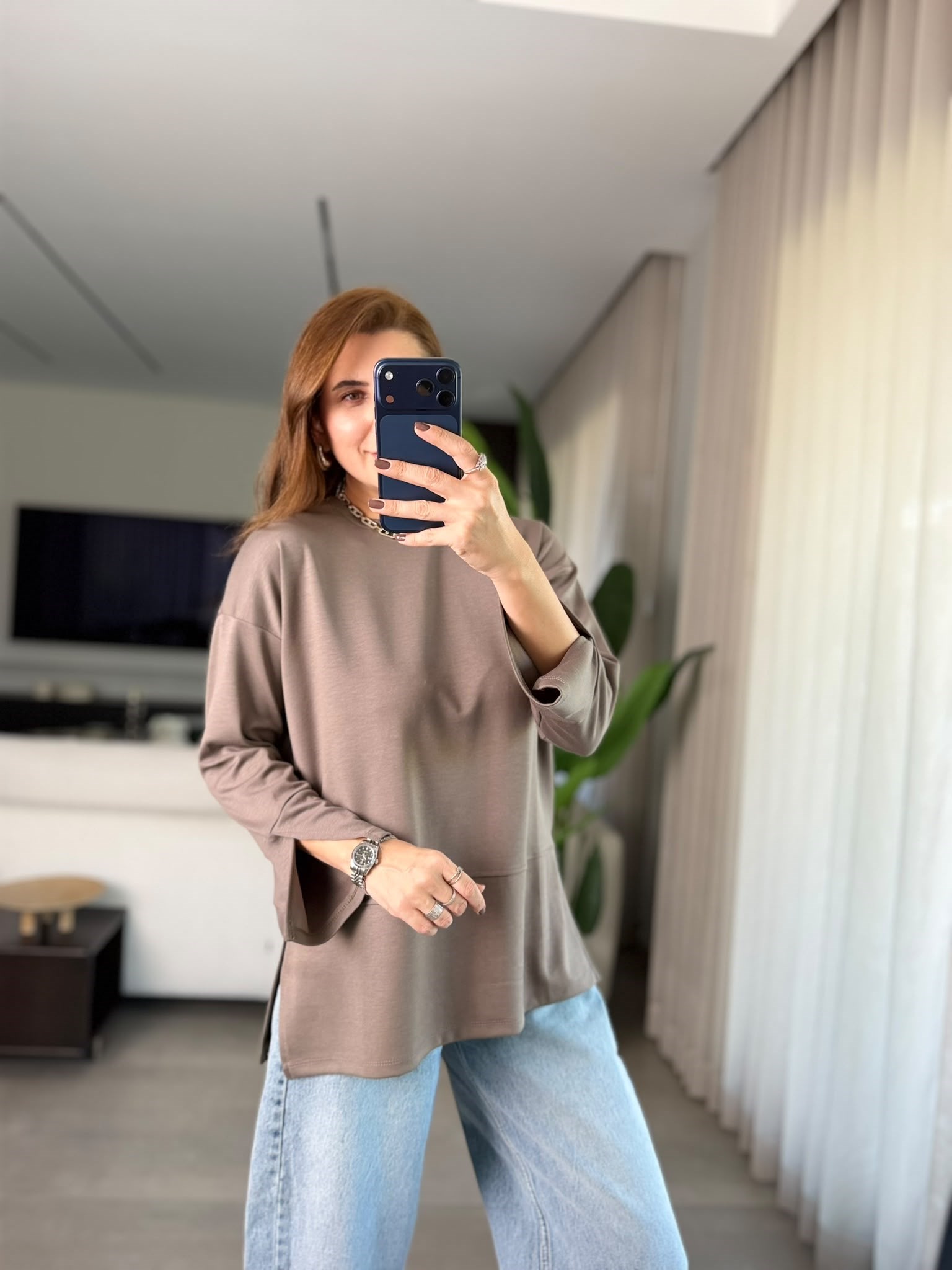 Vizon Manşet Yırtmaçlı Sweatshırt
