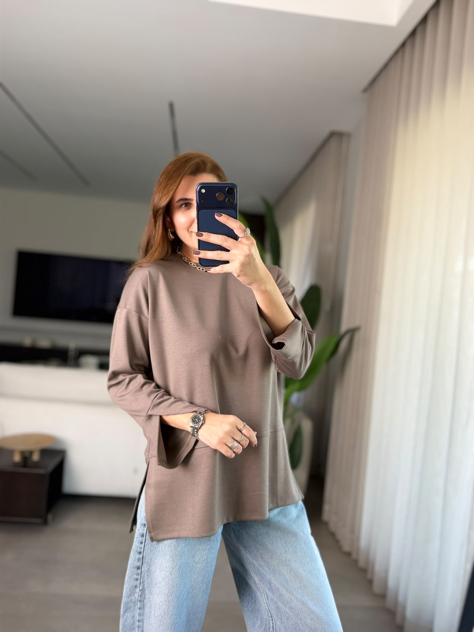 Vizon Manşet Yırtmaçlı Sweatshırt