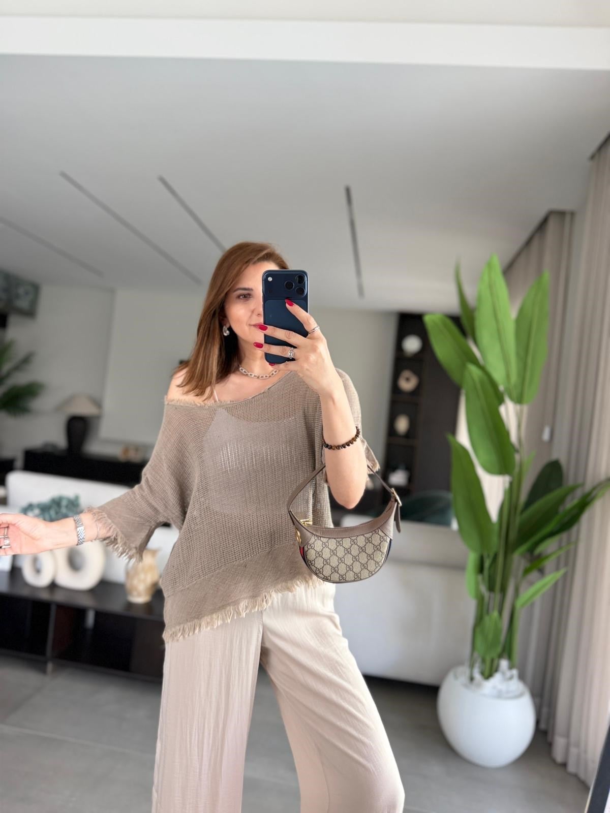 Vizon Saçaklı File Bluz