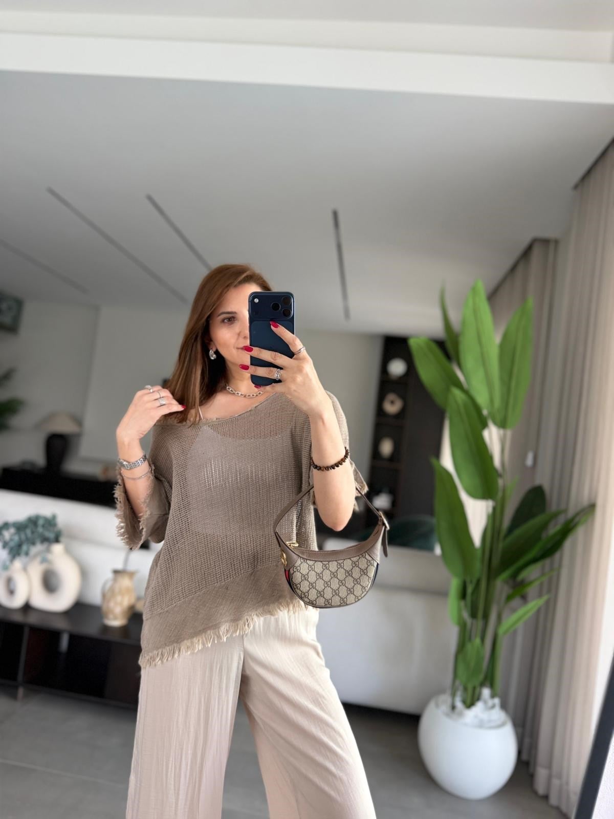 Vizon Saçaklı File Bluz