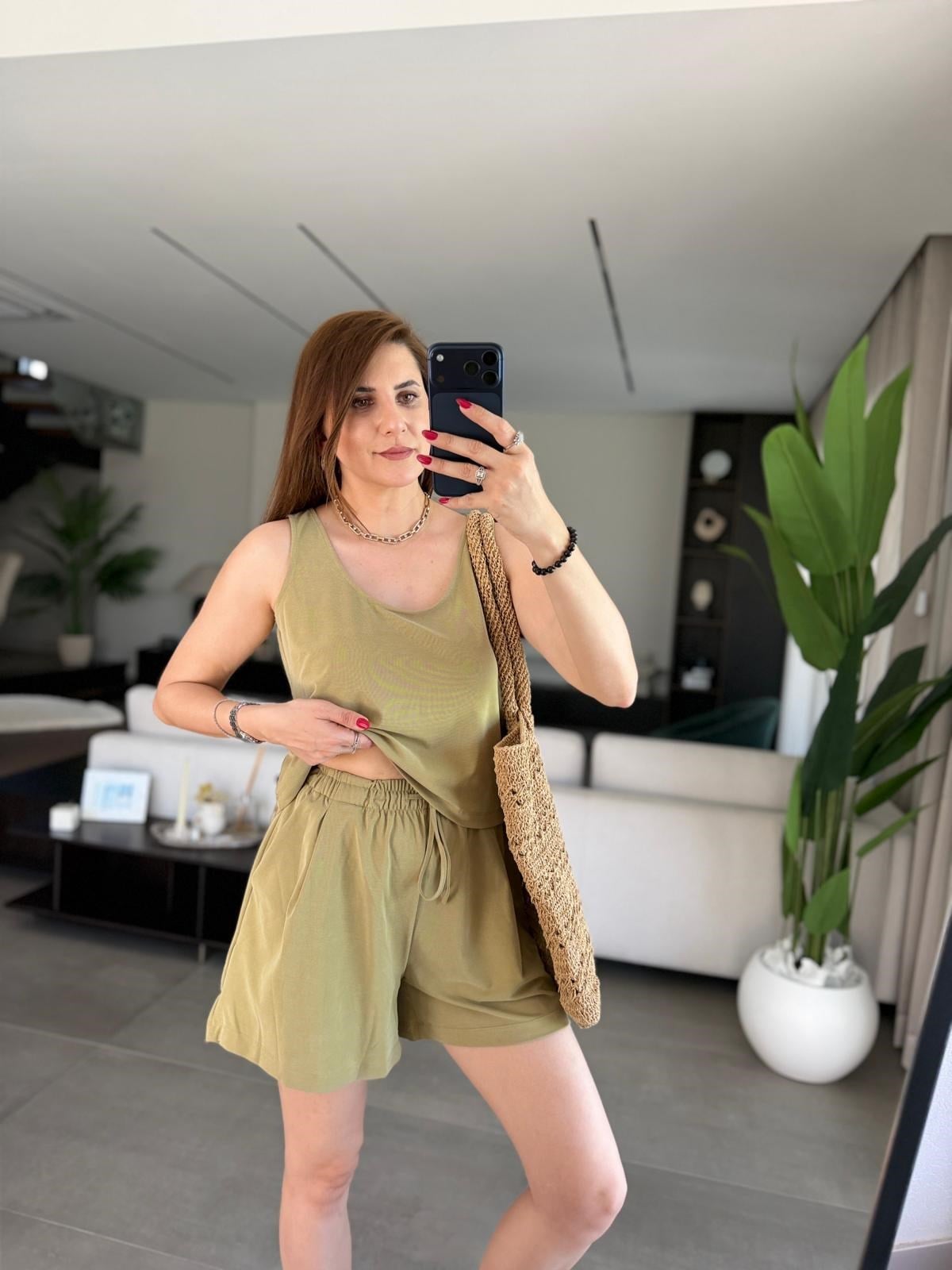 Yağ Yeşili Modal Premium Şortlu Takım