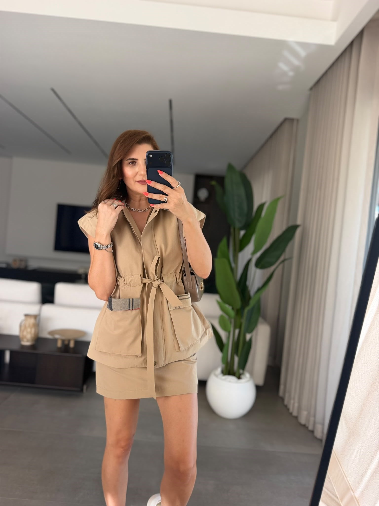 Yaka Ve Cep Ekose Detay Yelek Etek Takım