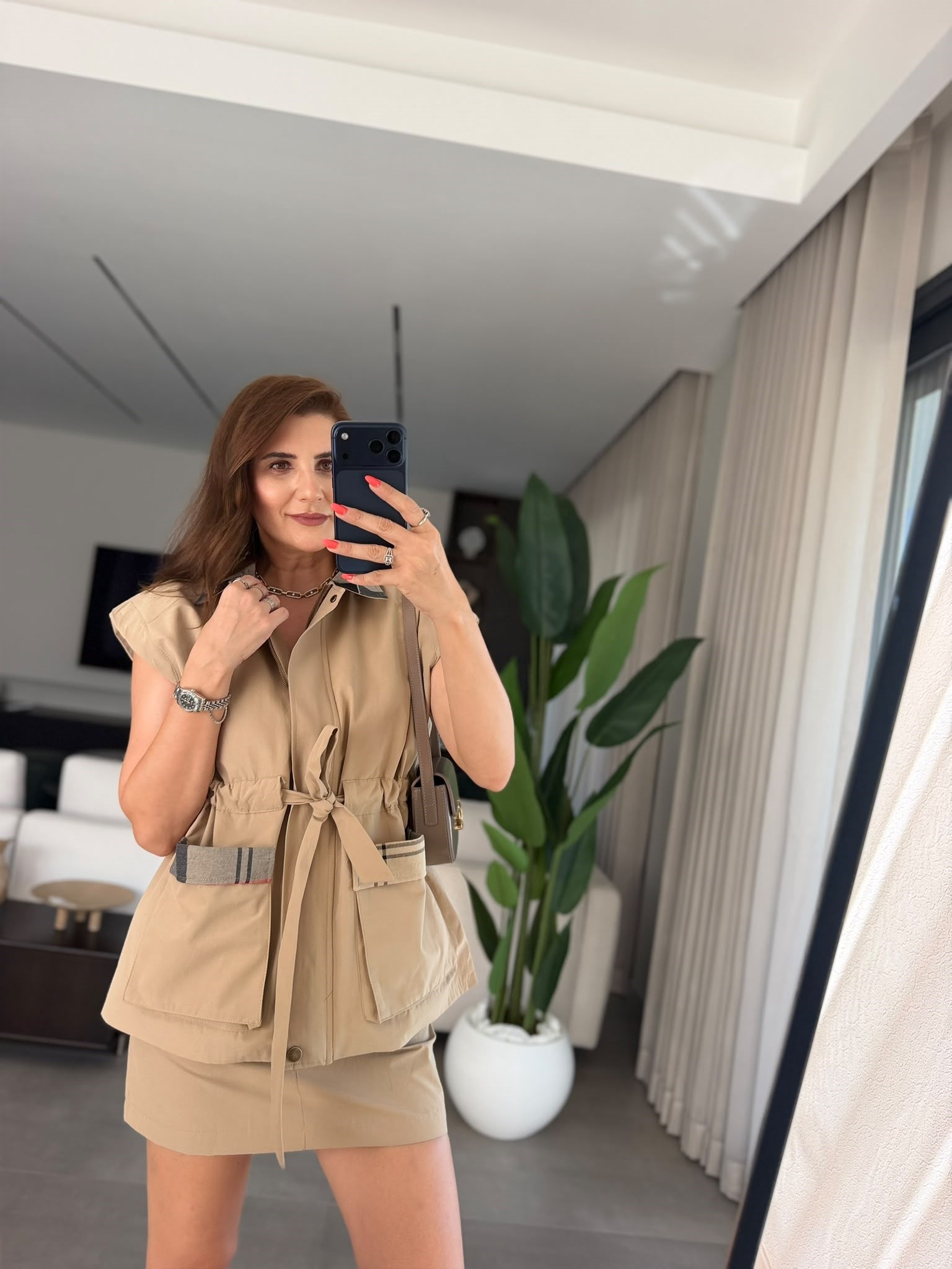 Yaka Ve Cep Ekose Detay Yelek Etek Takım