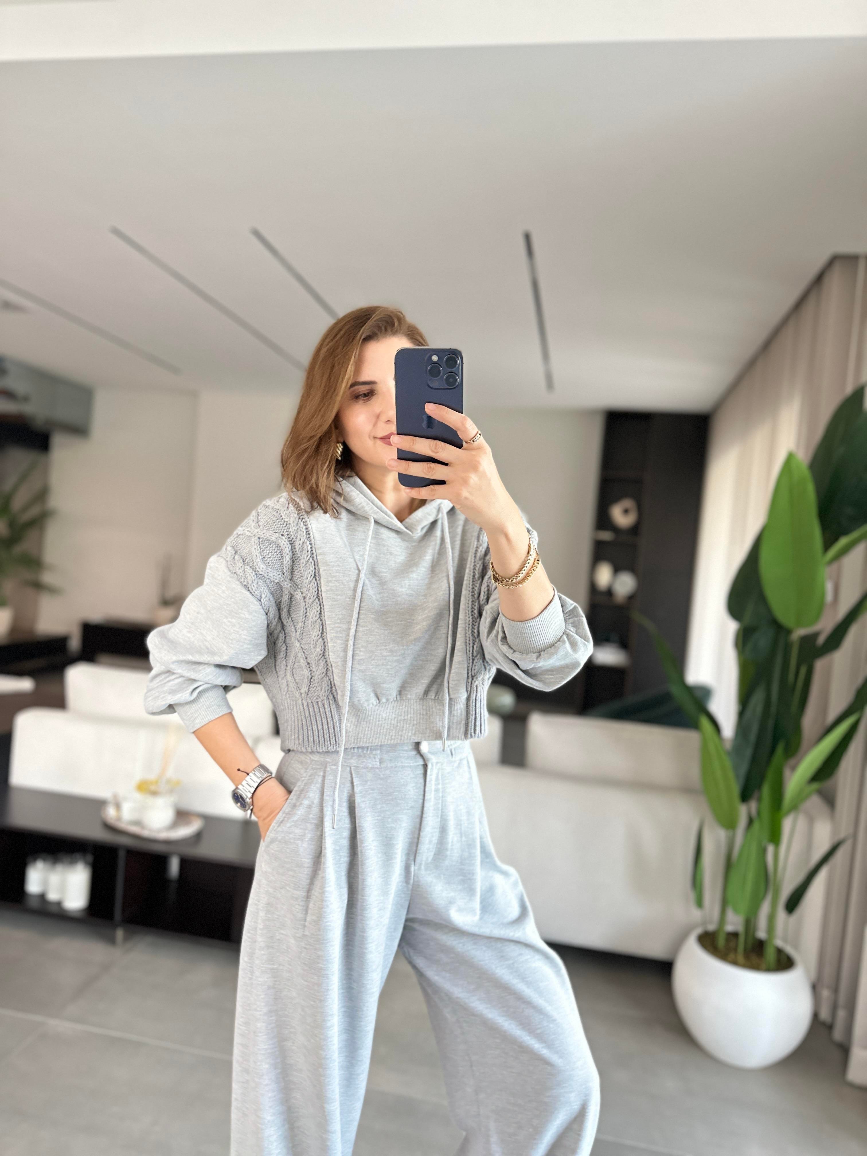 Yanı Triko Garnili Sweat Takım