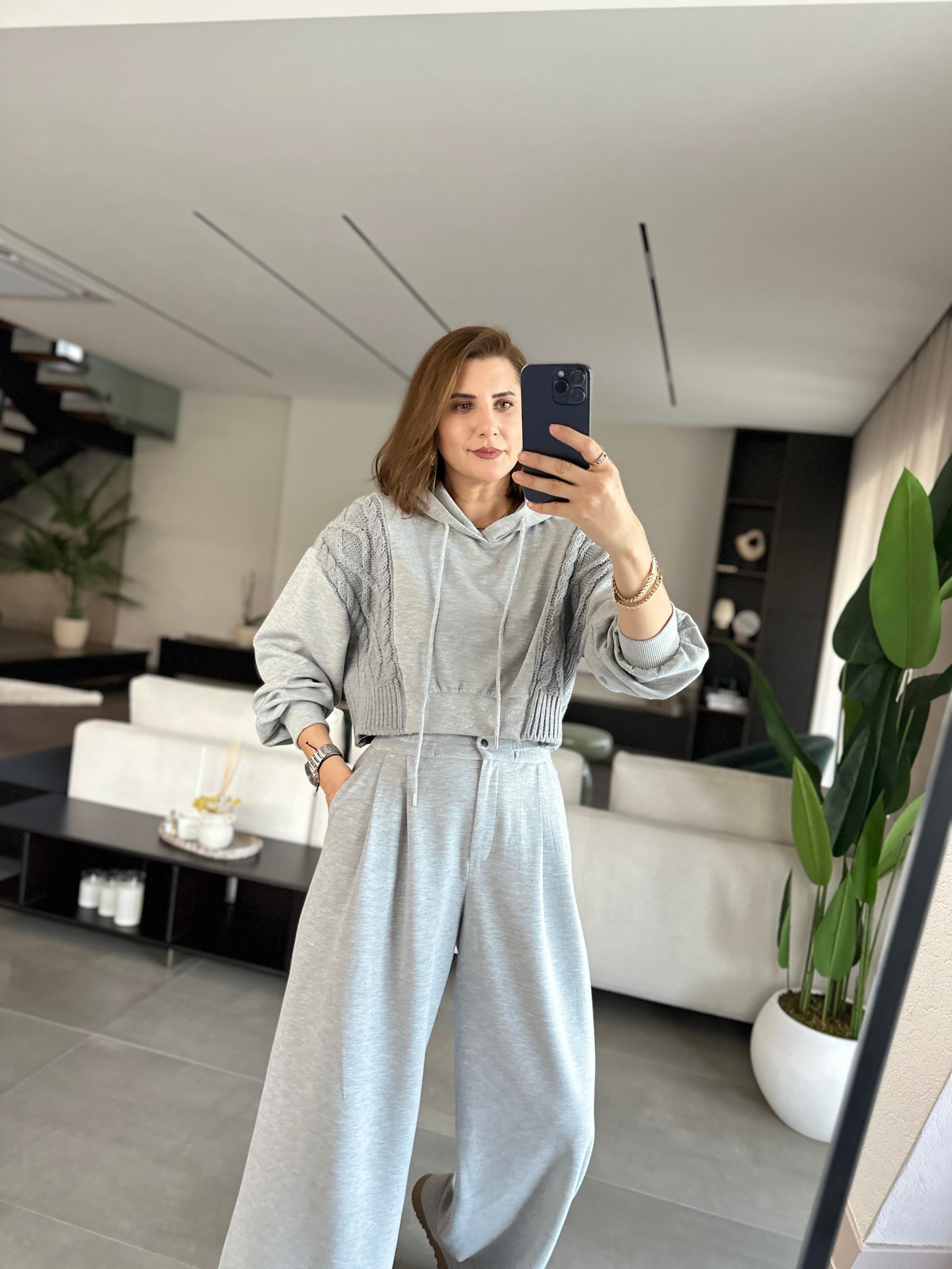 Yanı Triko Garnili Sweat Takım