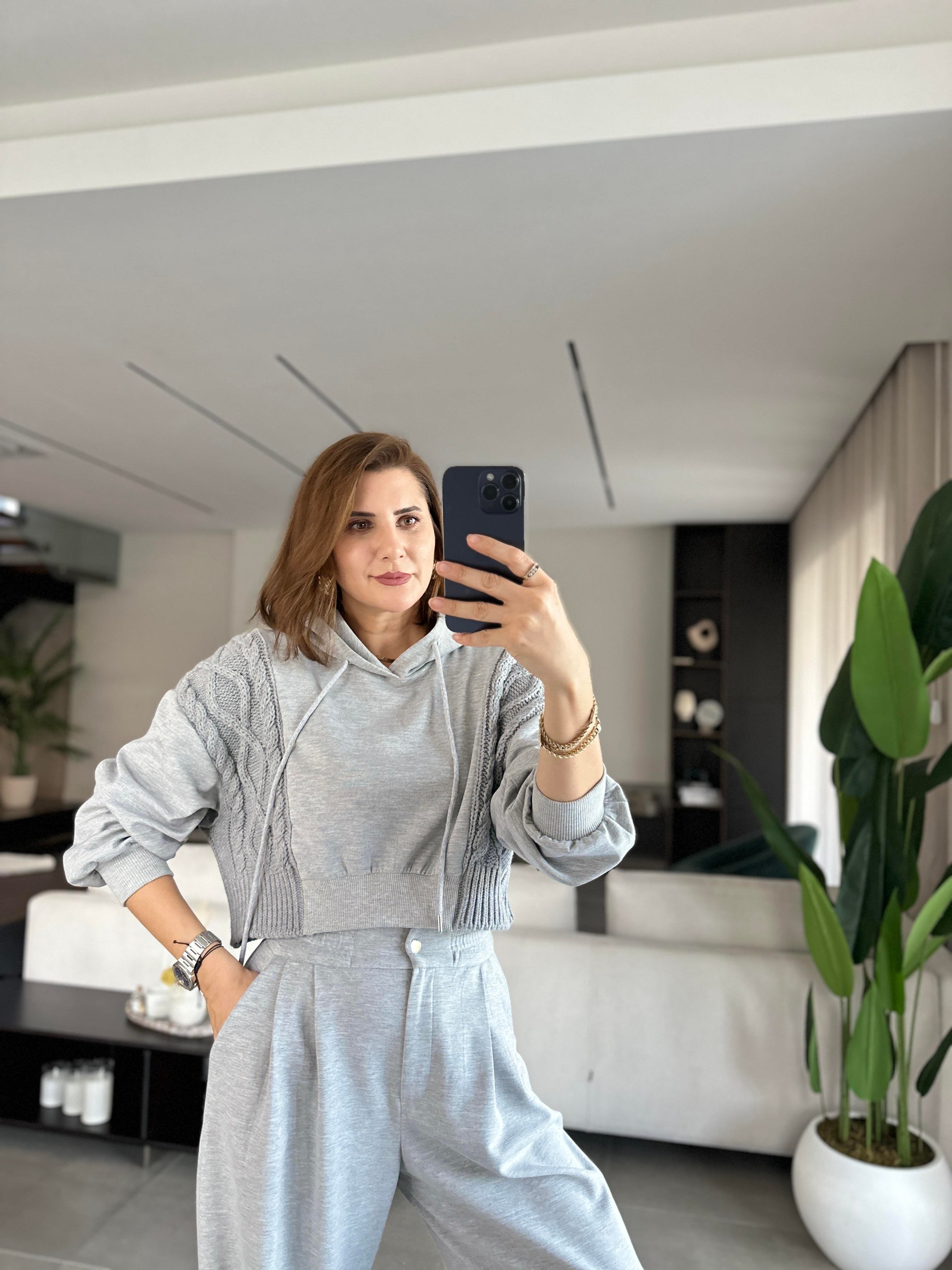 Yanı Triko Garnili Sweat Takım