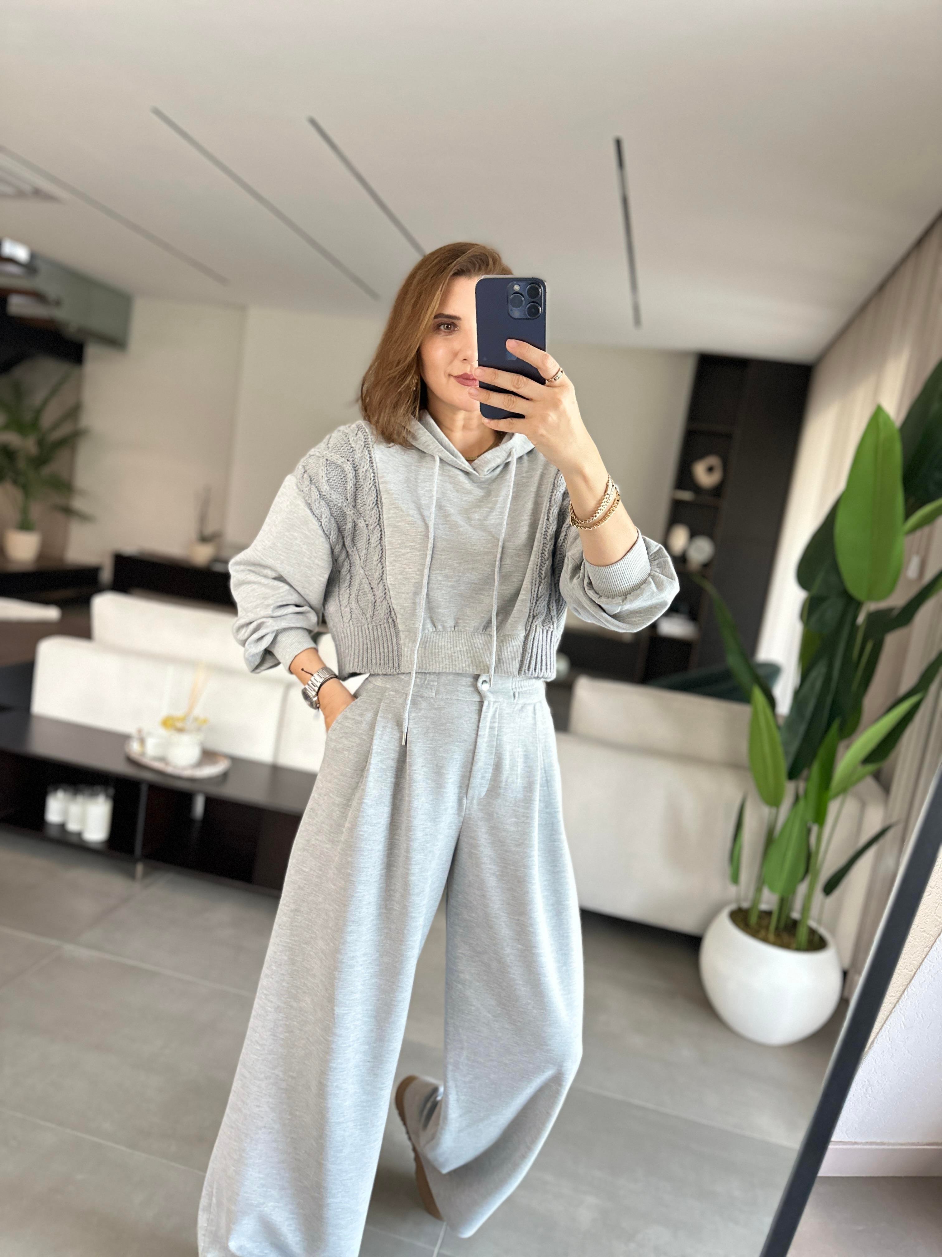 Yanı Triko Garnili Sweat Takım