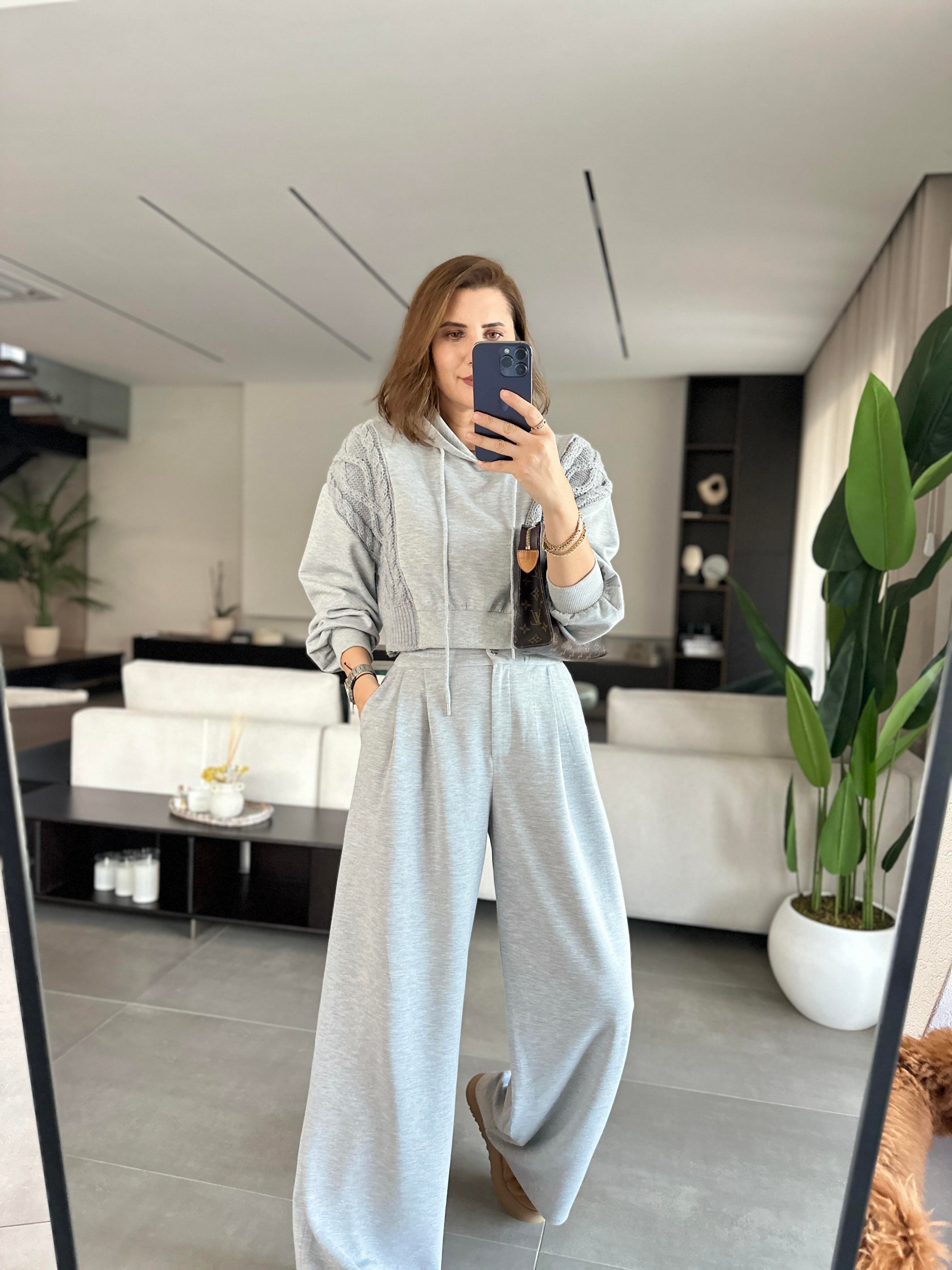 Yanı Triko Garnili Sweat Takım