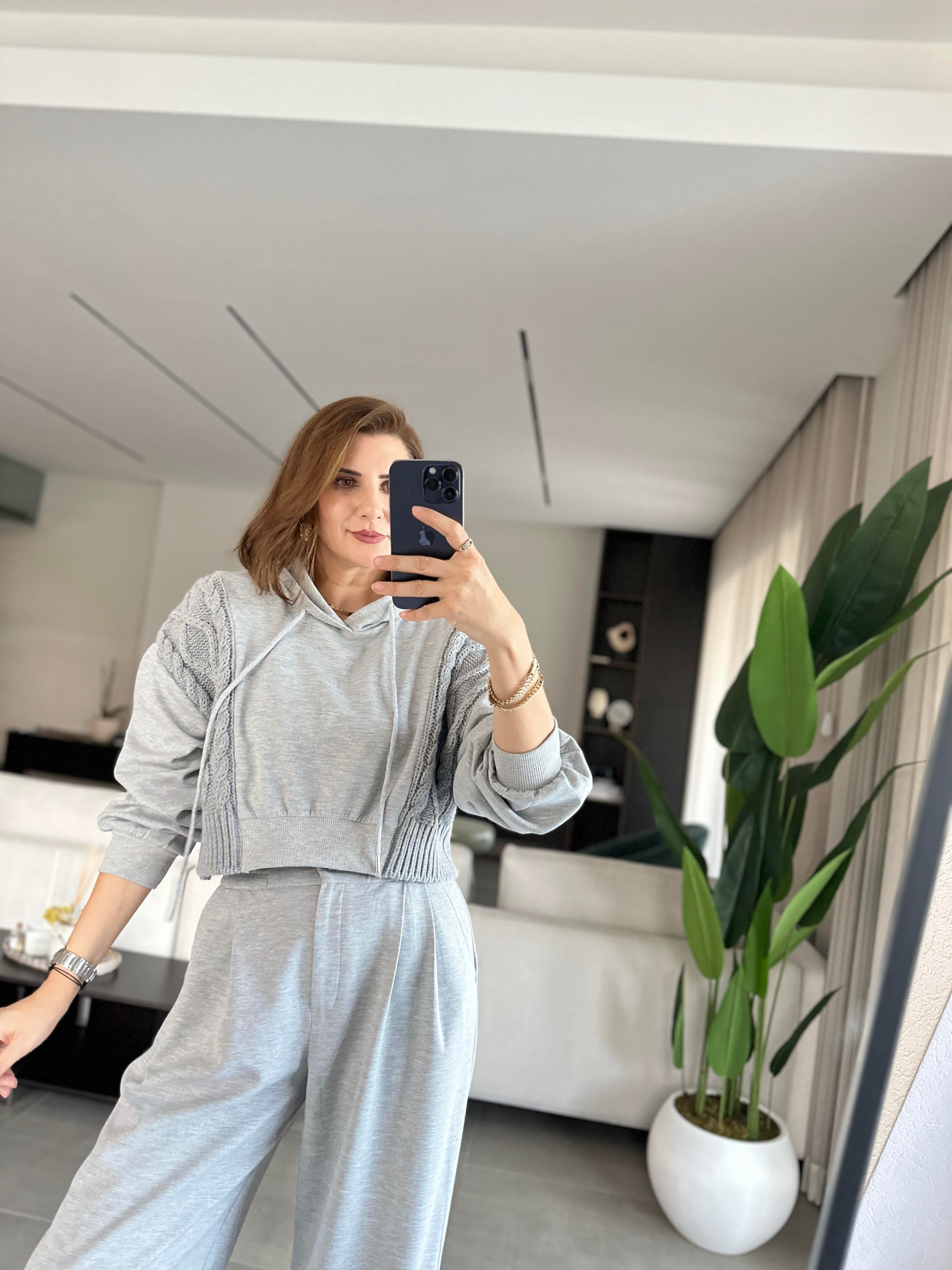 Yanı Triko Garnili Sweat Takım