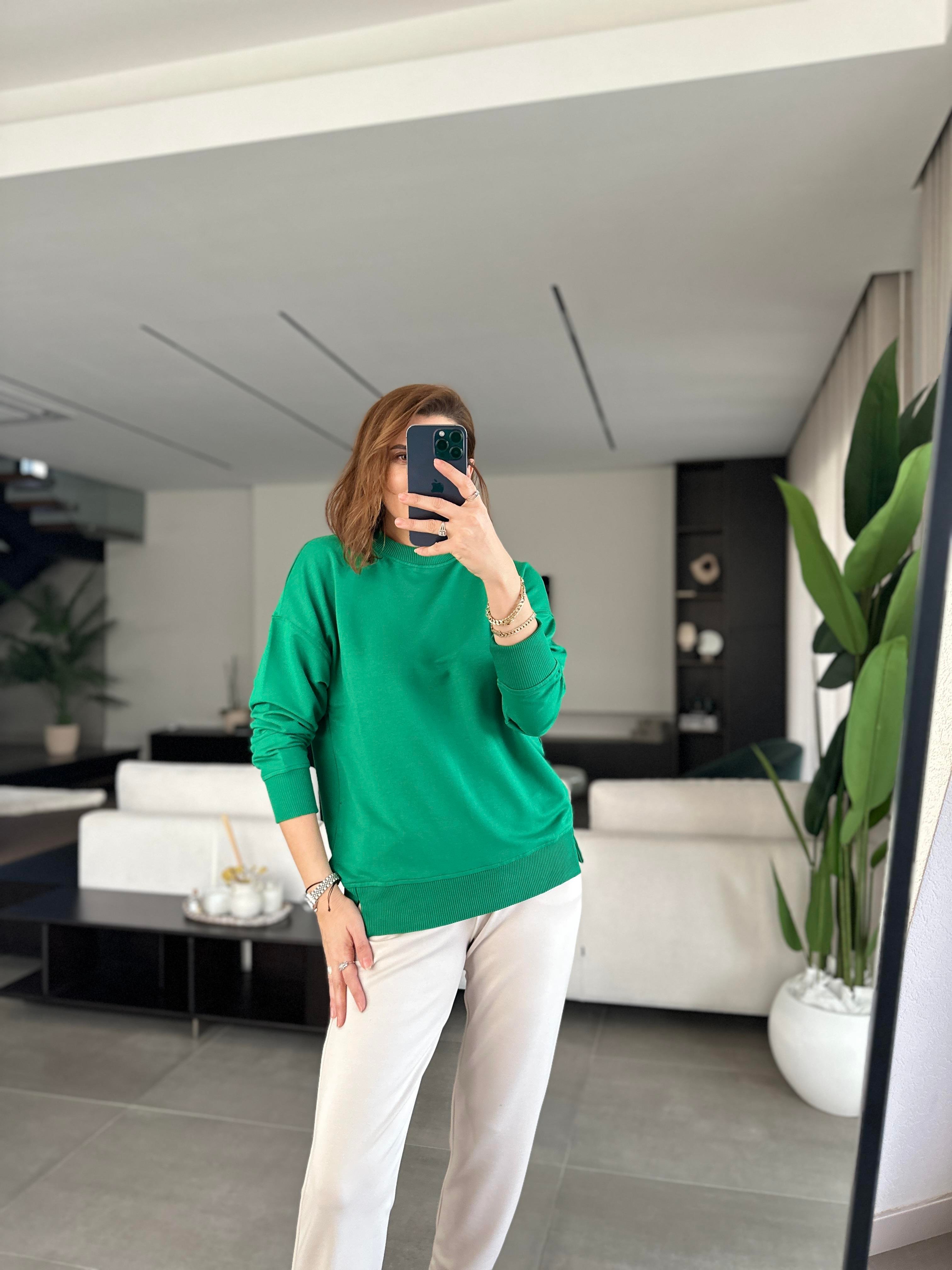 Yeşil Basic Bisiklet Yaka Sweat