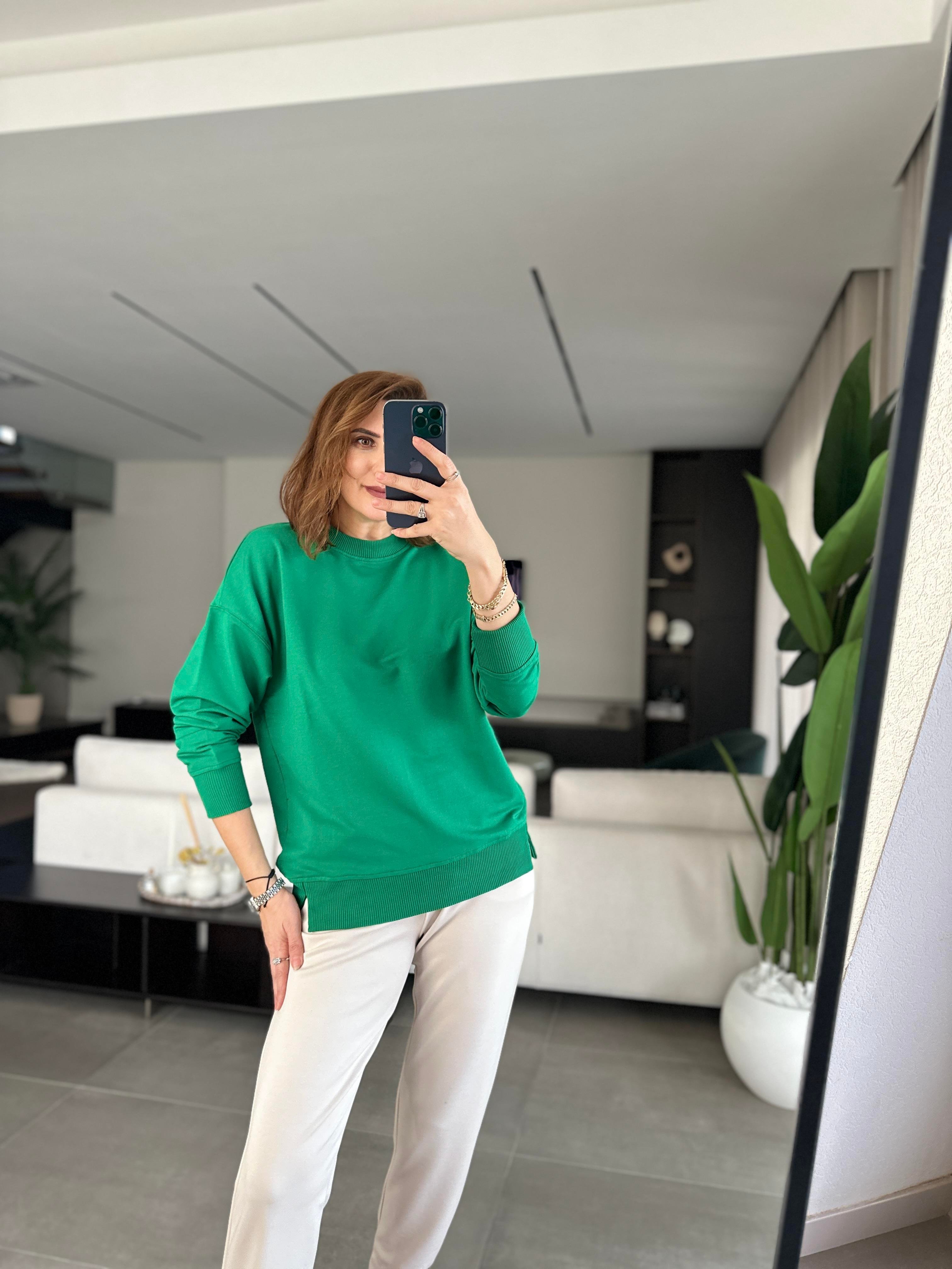 Yeşil Basic Bisiklet Yaka Sweat