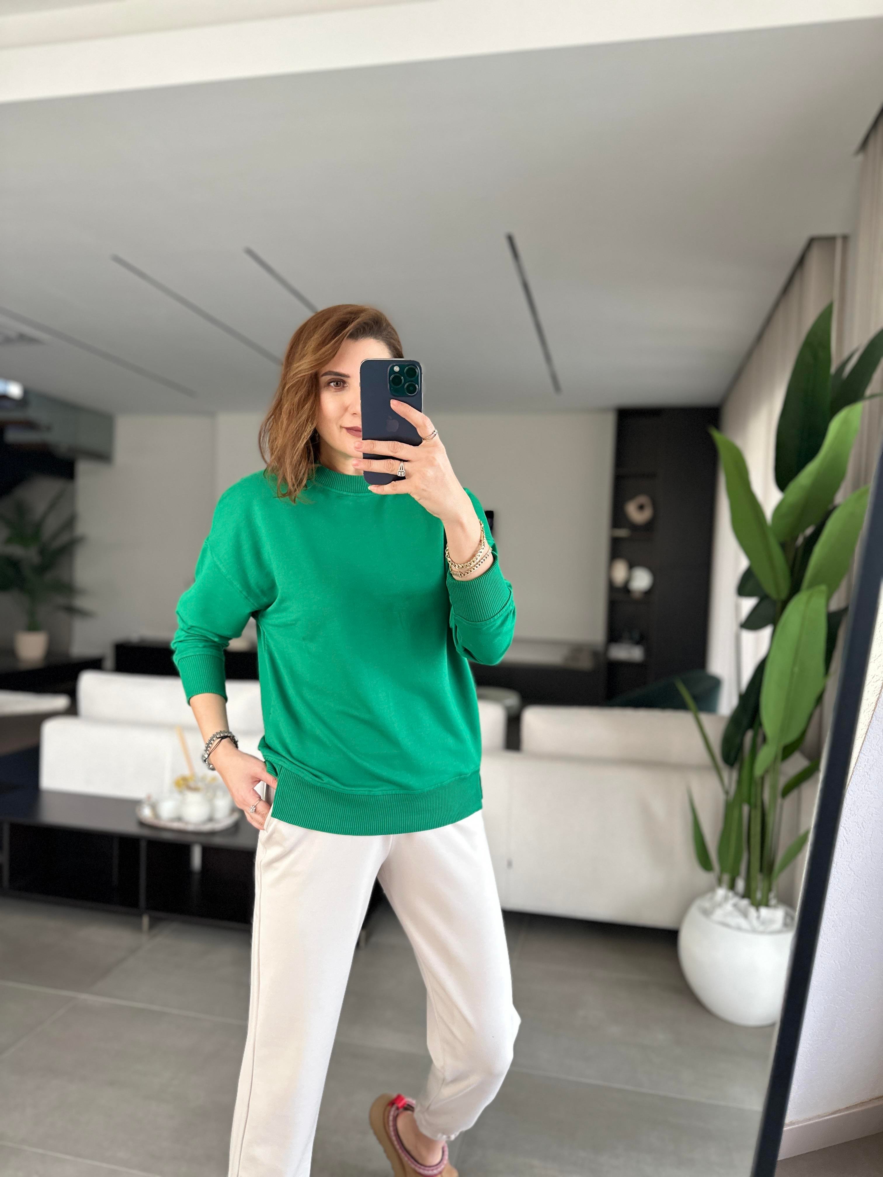 Yeşil Basic Bisiklet Yaka Sweat