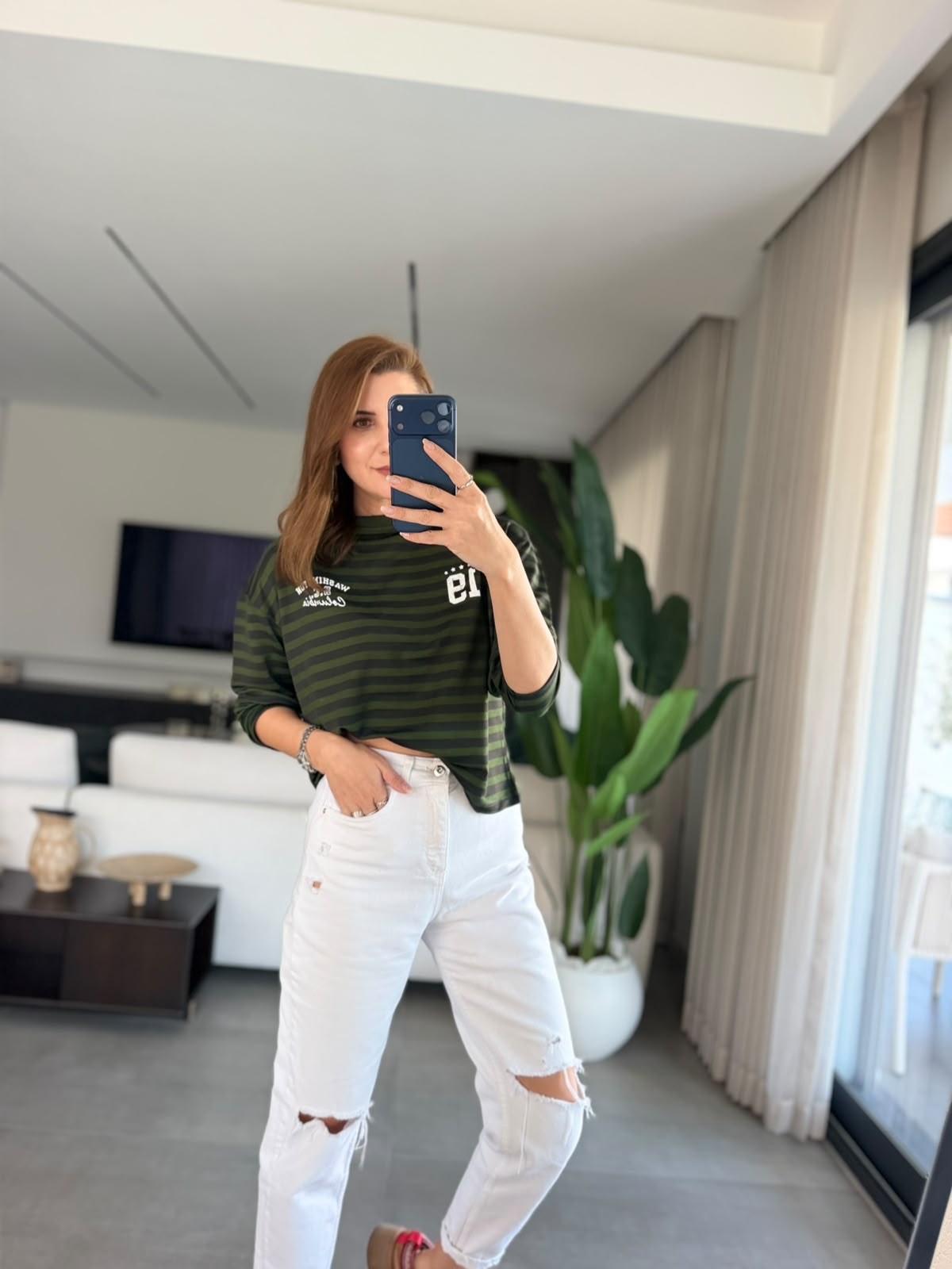 Yeşil Elena Çizgili Sweatshırt
