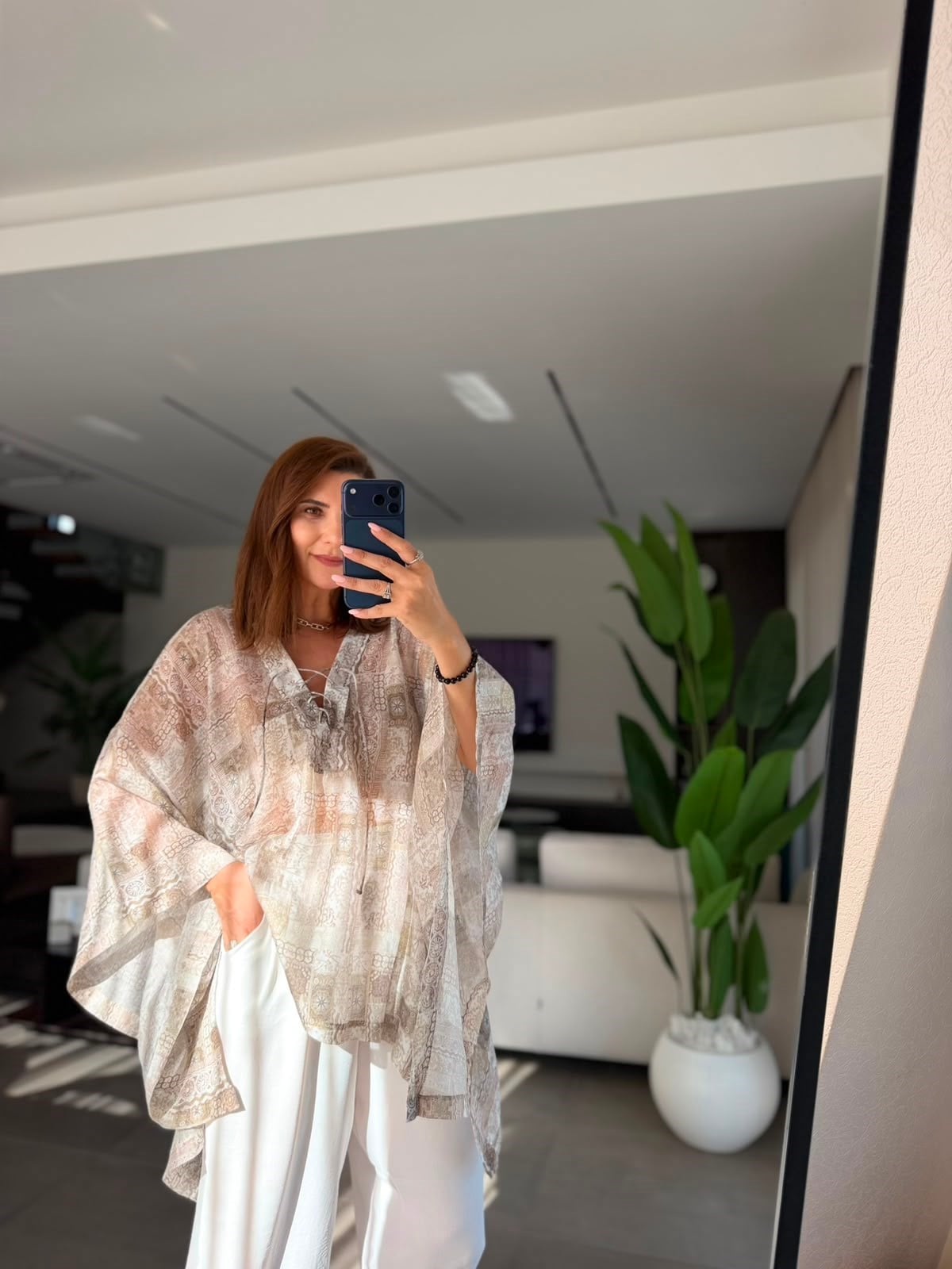Yeşil Etnik Desen Bağlamalı Bluz