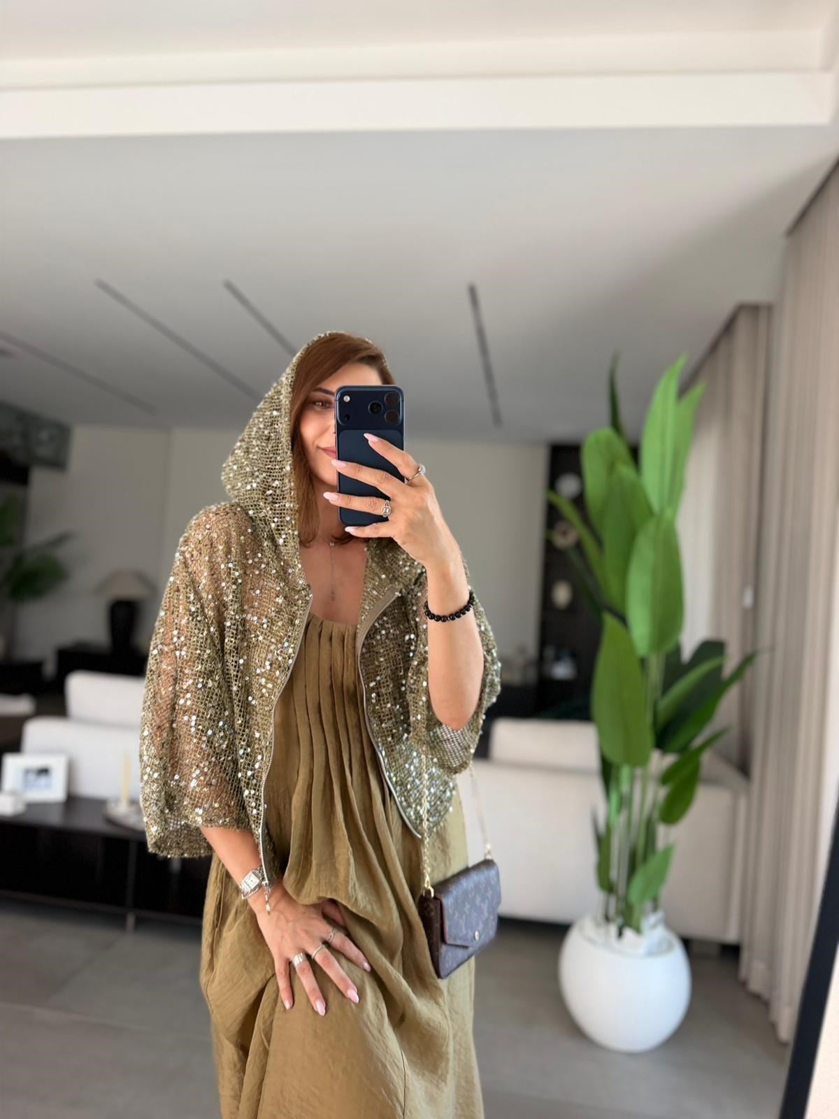 Yeşil  Kapşonlu File Bluz