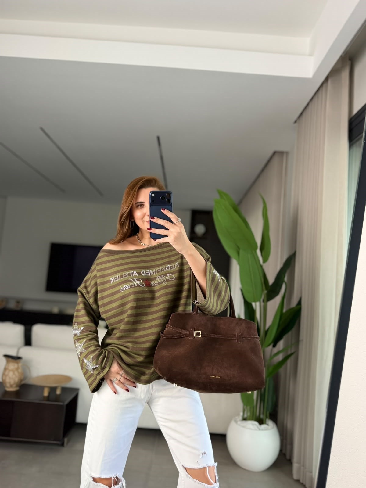 Yeşil  Pırıltı Çizgi Sweatshırt