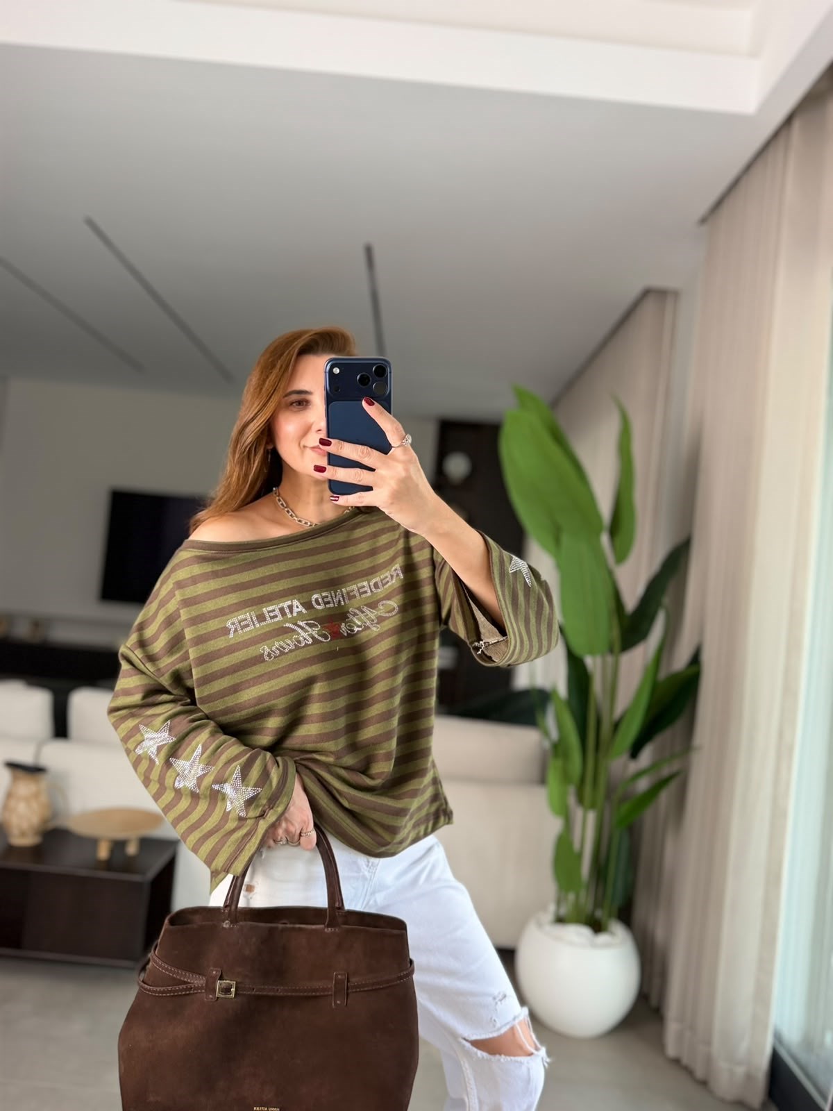 Yeşil  Pırıltı Çizgi Sweatshırt
