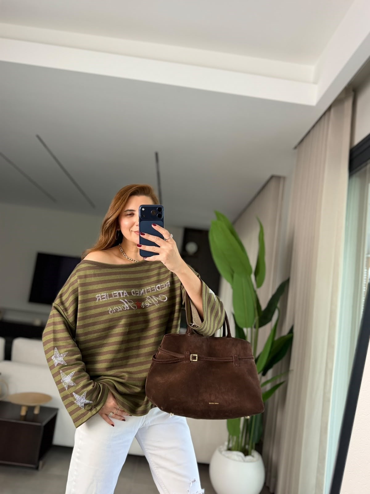 Yeşil  Pırıltı Çizgi Sweatshırt