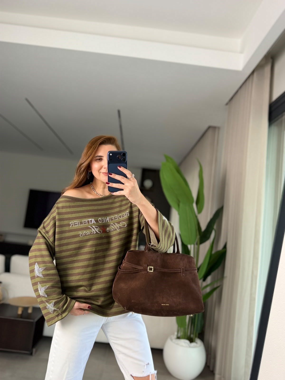 Yeşil  Pırıltı Çizgi Sweatshırt