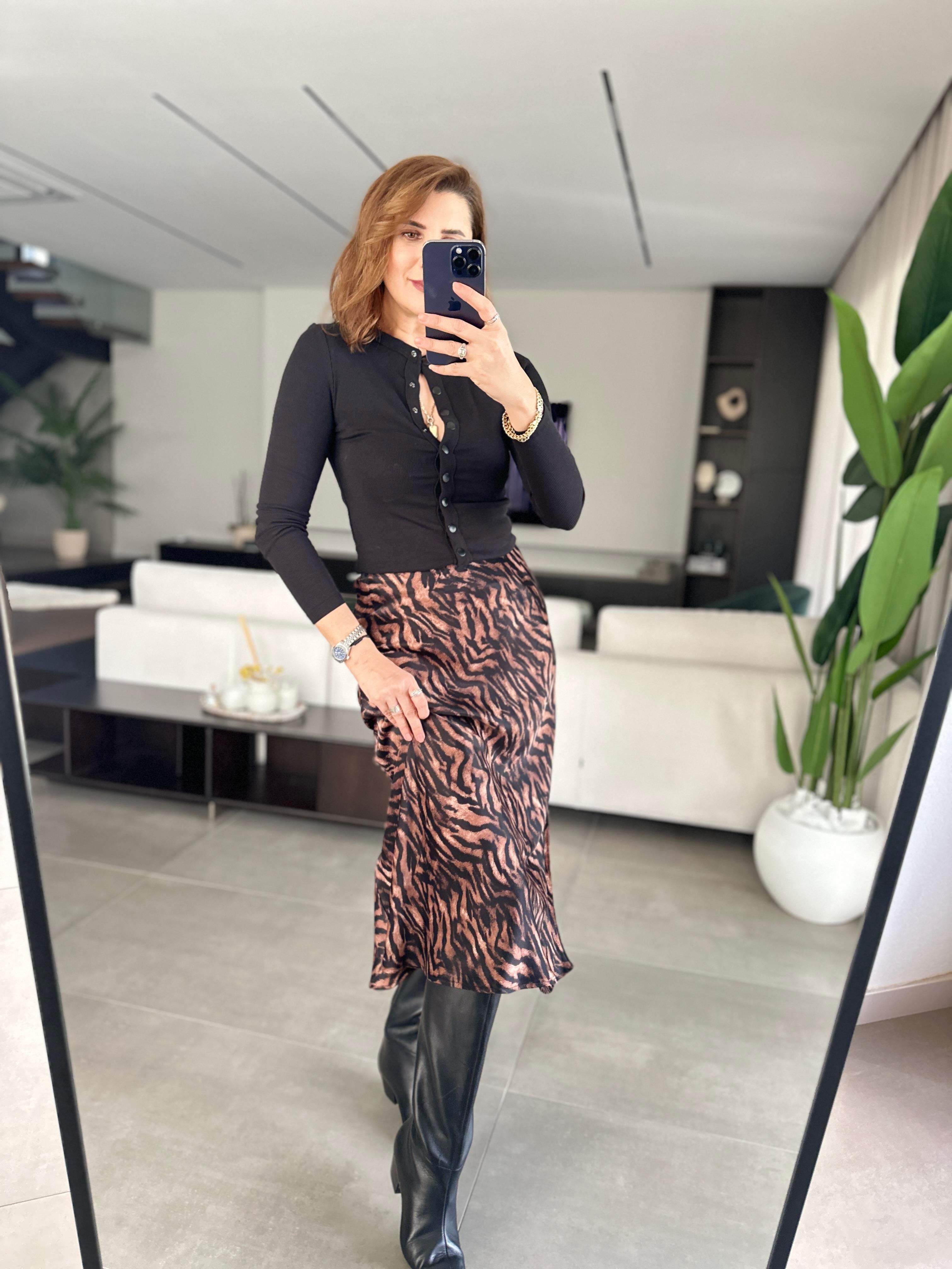 Zebra Desenli Saten Etek