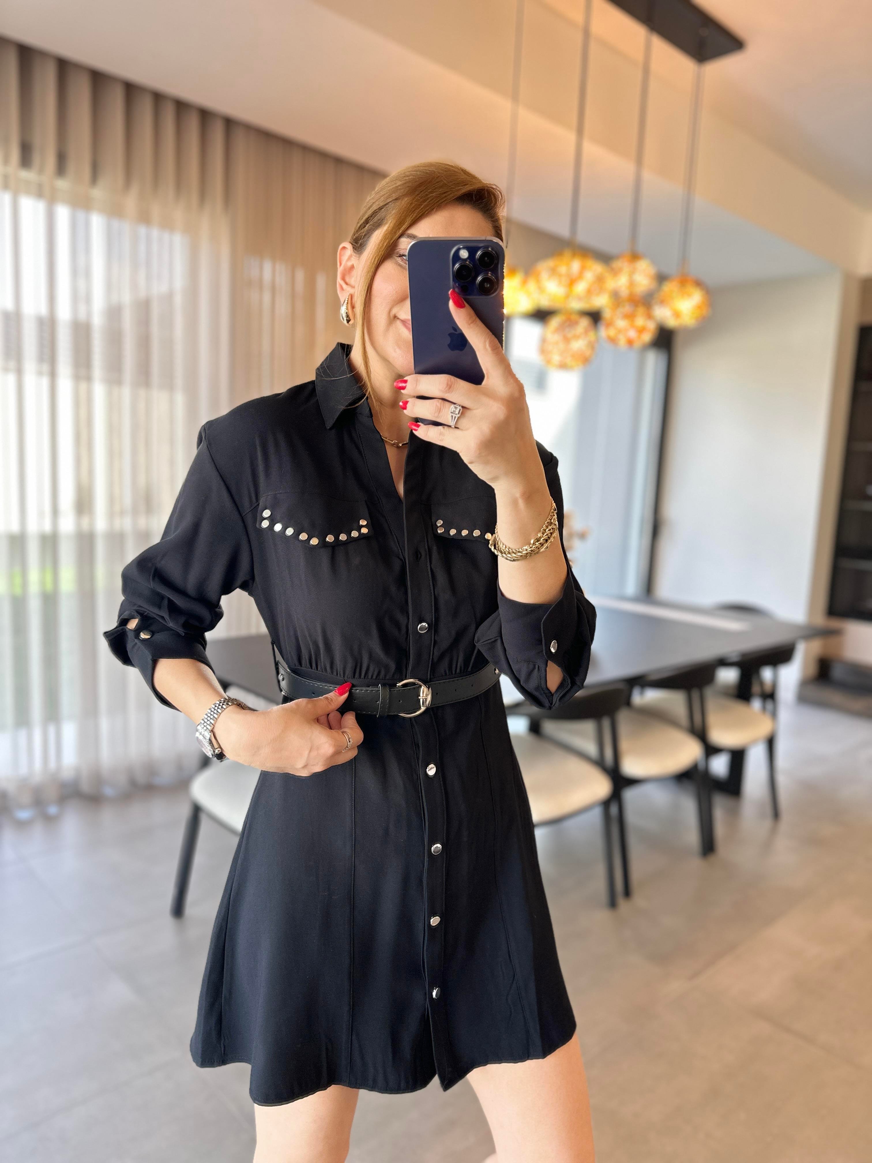 Zımbalı Kemer Detaylı Elbise