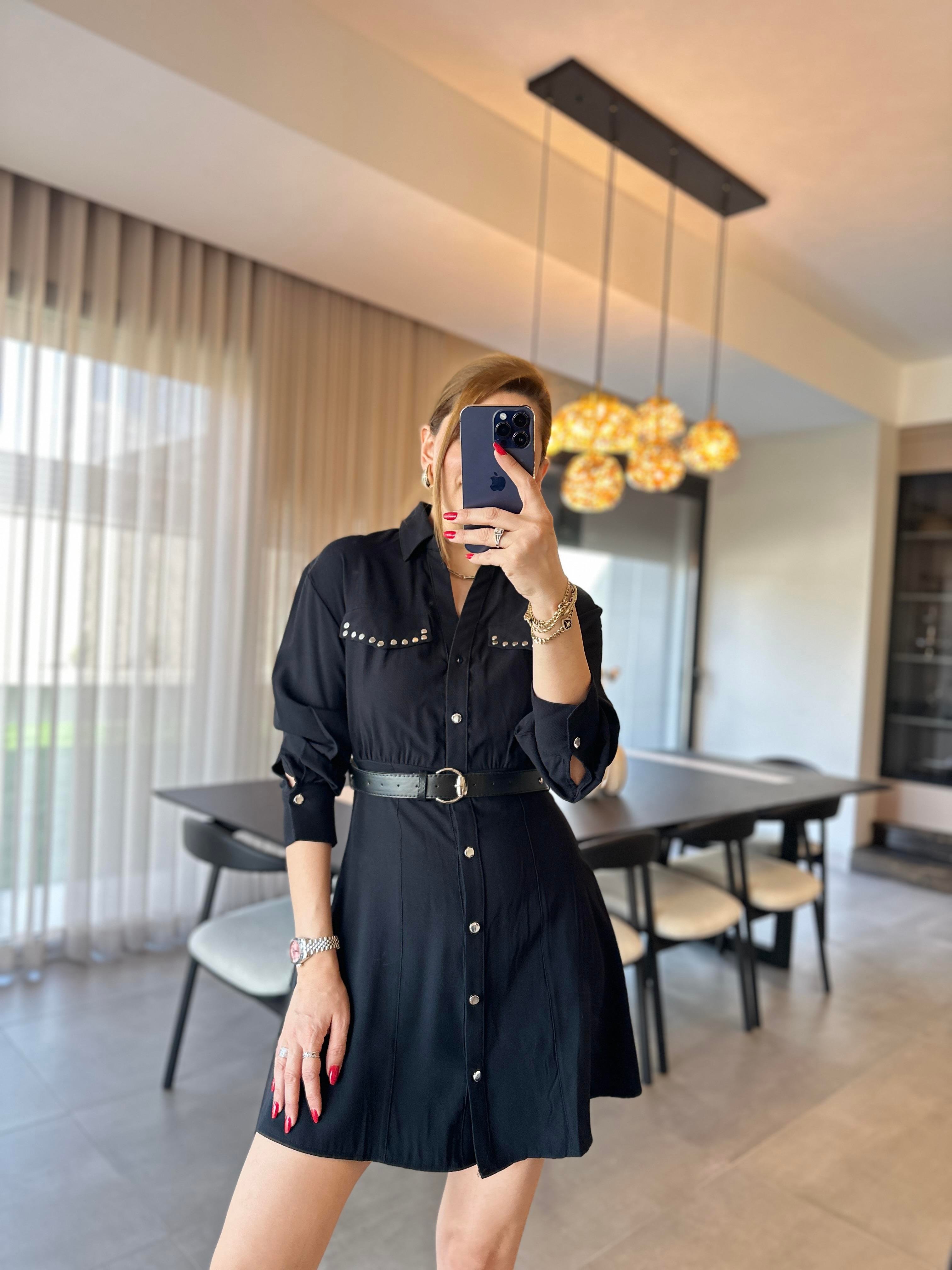 Zımbalı Kemer Detaylı Elbise